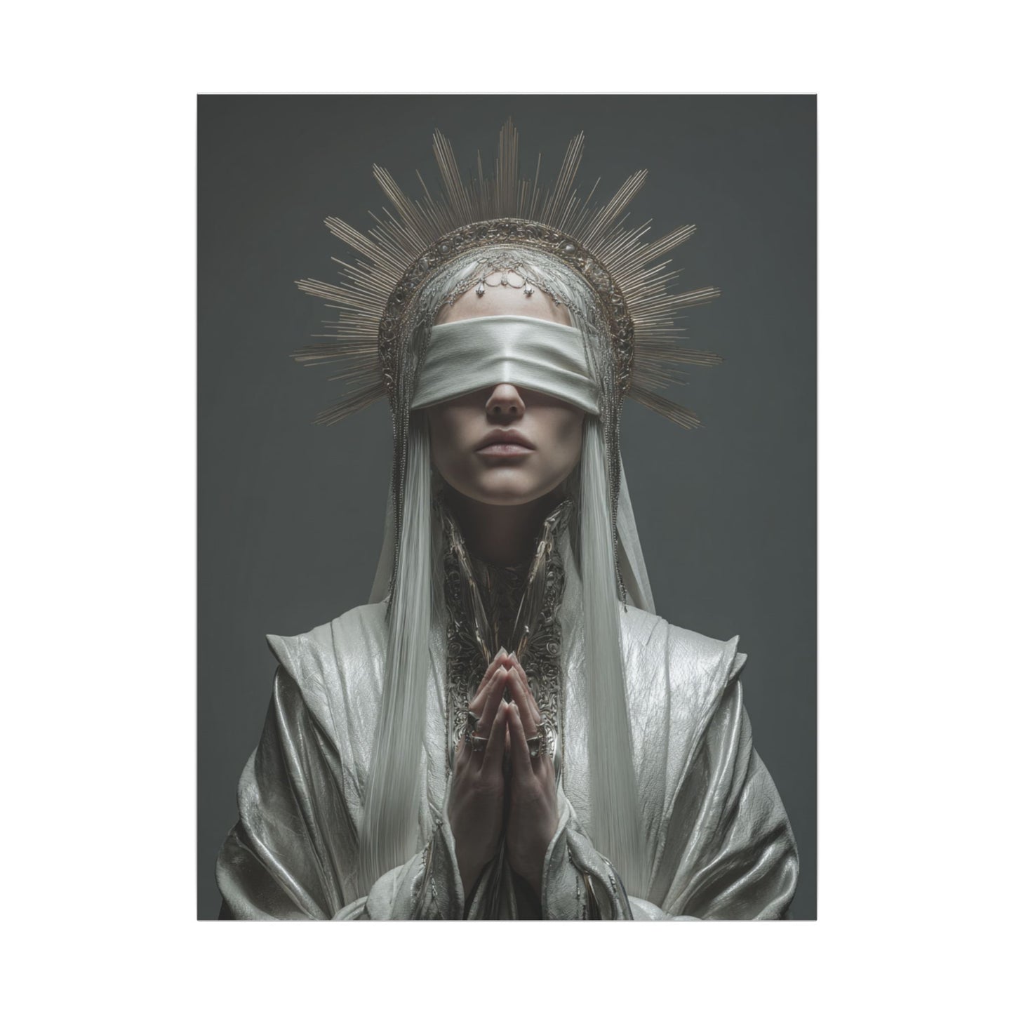 Ethereal Blindfolded Saint Art | Spiritual Home Decor