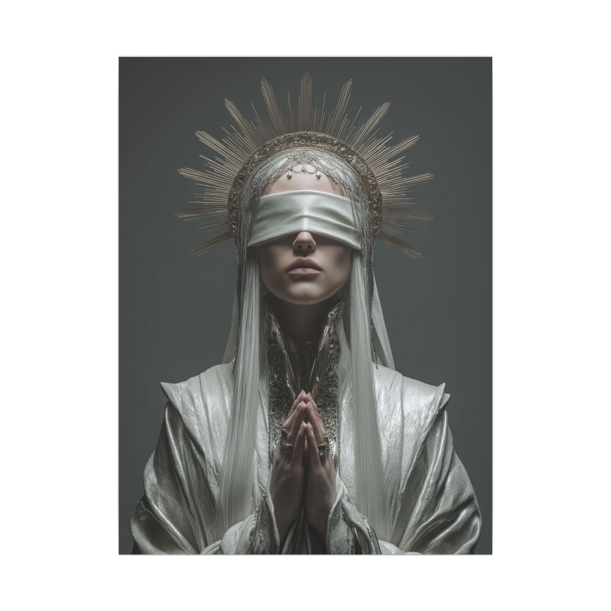 Ethereal Blindfolded Saint Art | Spiritual Home Decor