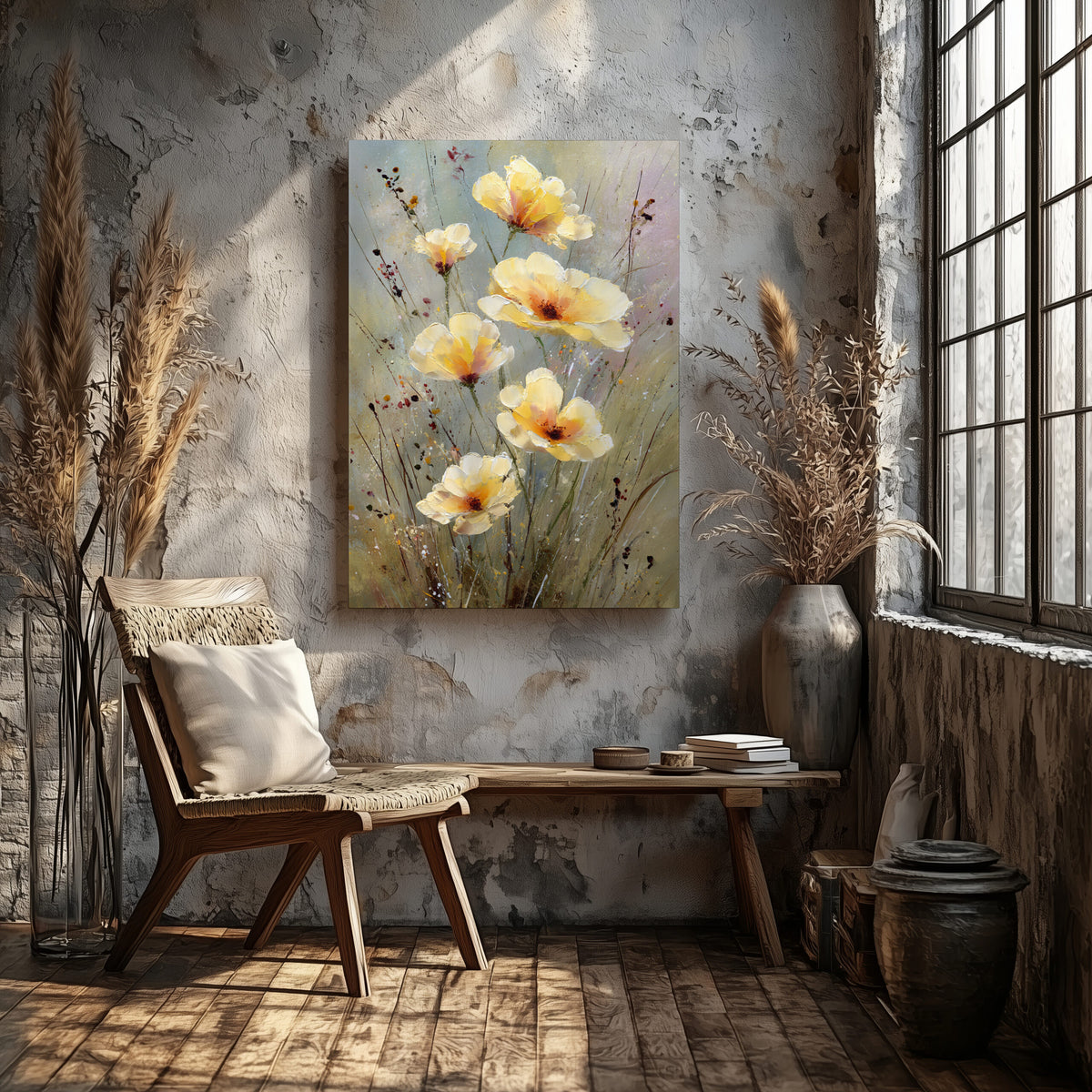 Watercolor Poppy Wall Art – styled room view 5