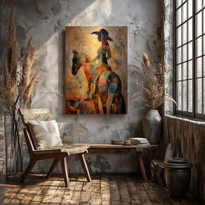 Western Cowgirl Abstract Canvas Art – styled room view 6