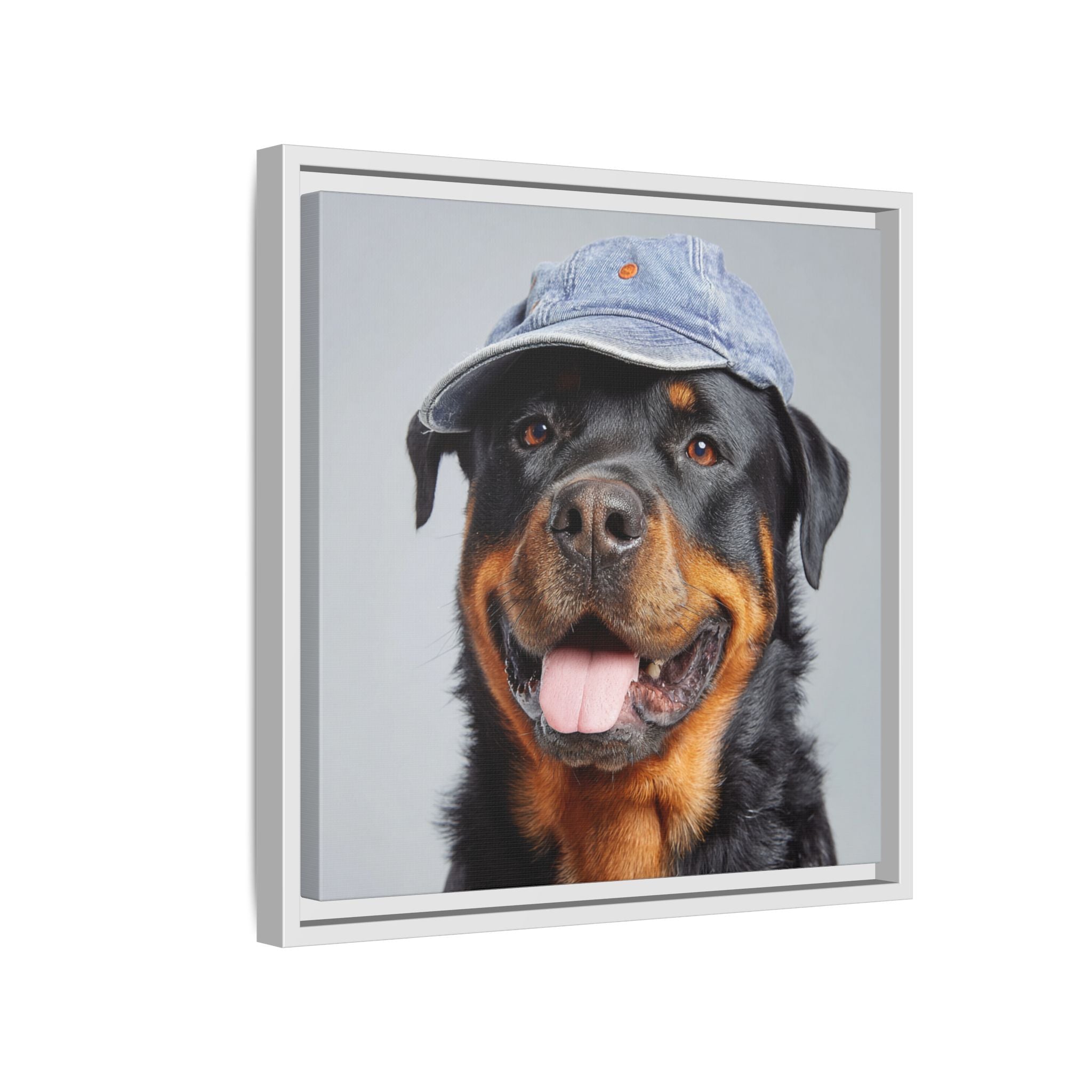 Whimsical Rottweiler Art - Denim Hat Dog Portrait