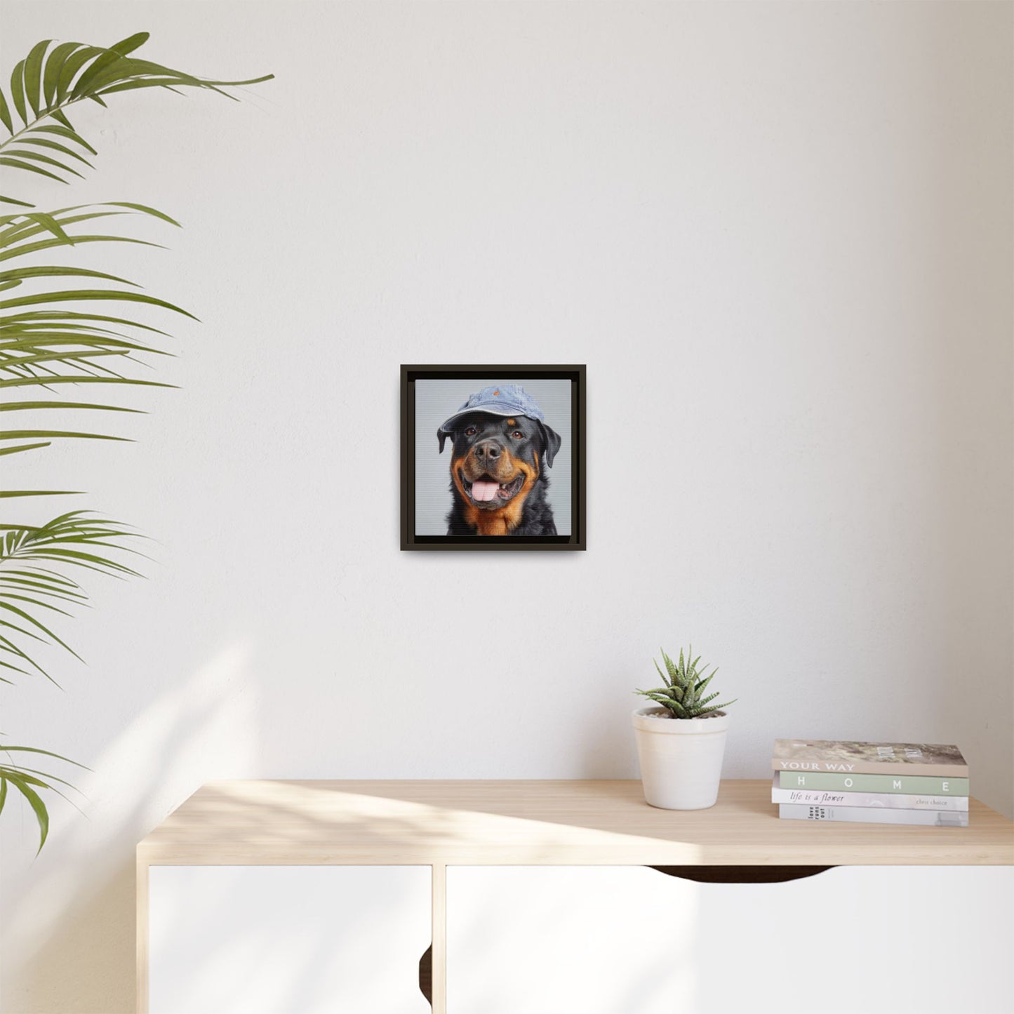 Whimsical Rottweiler Art - Denim Hat Dog Portrait