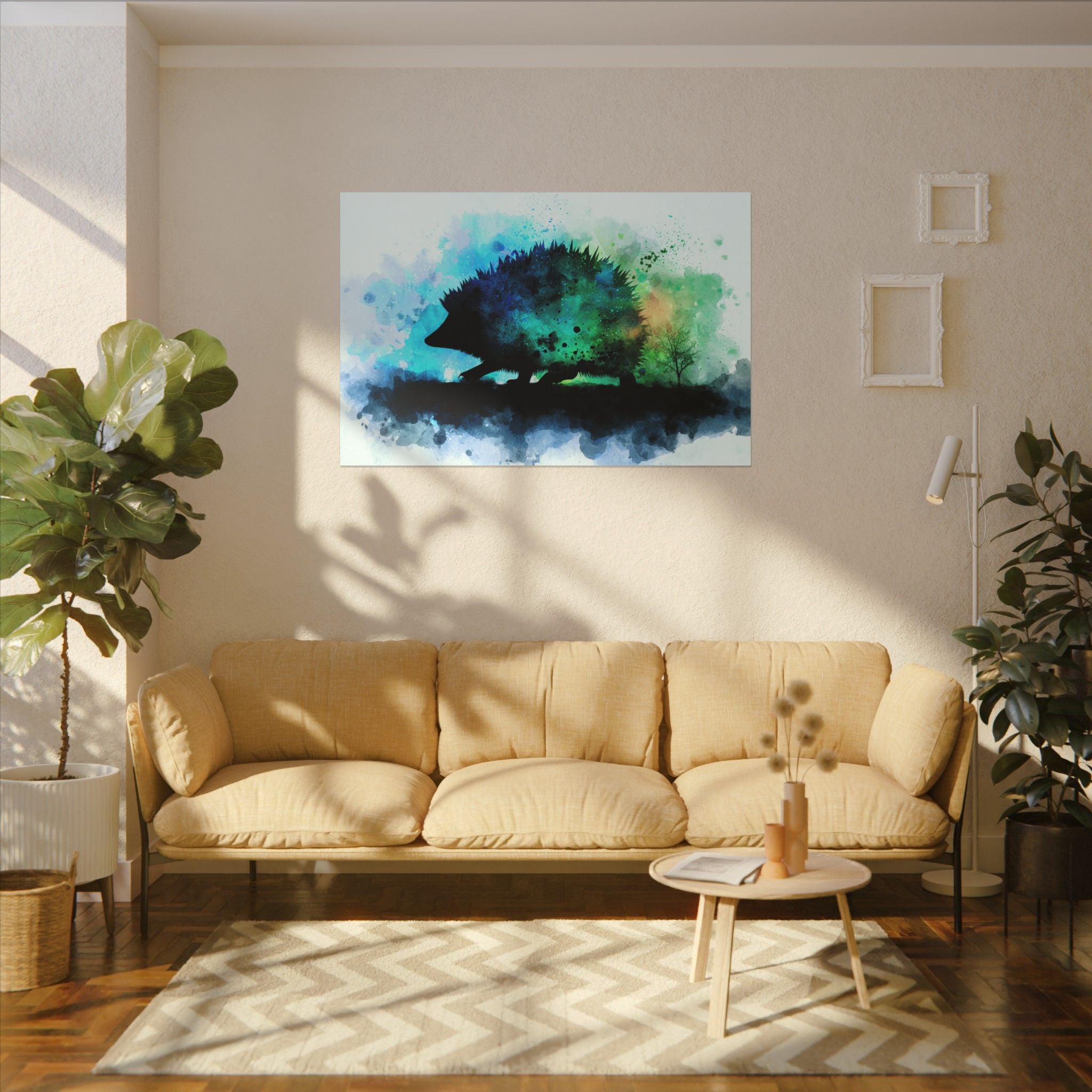 Hedgehog Silhouette Watercolor Art | Nature-Inspired Home Decor
