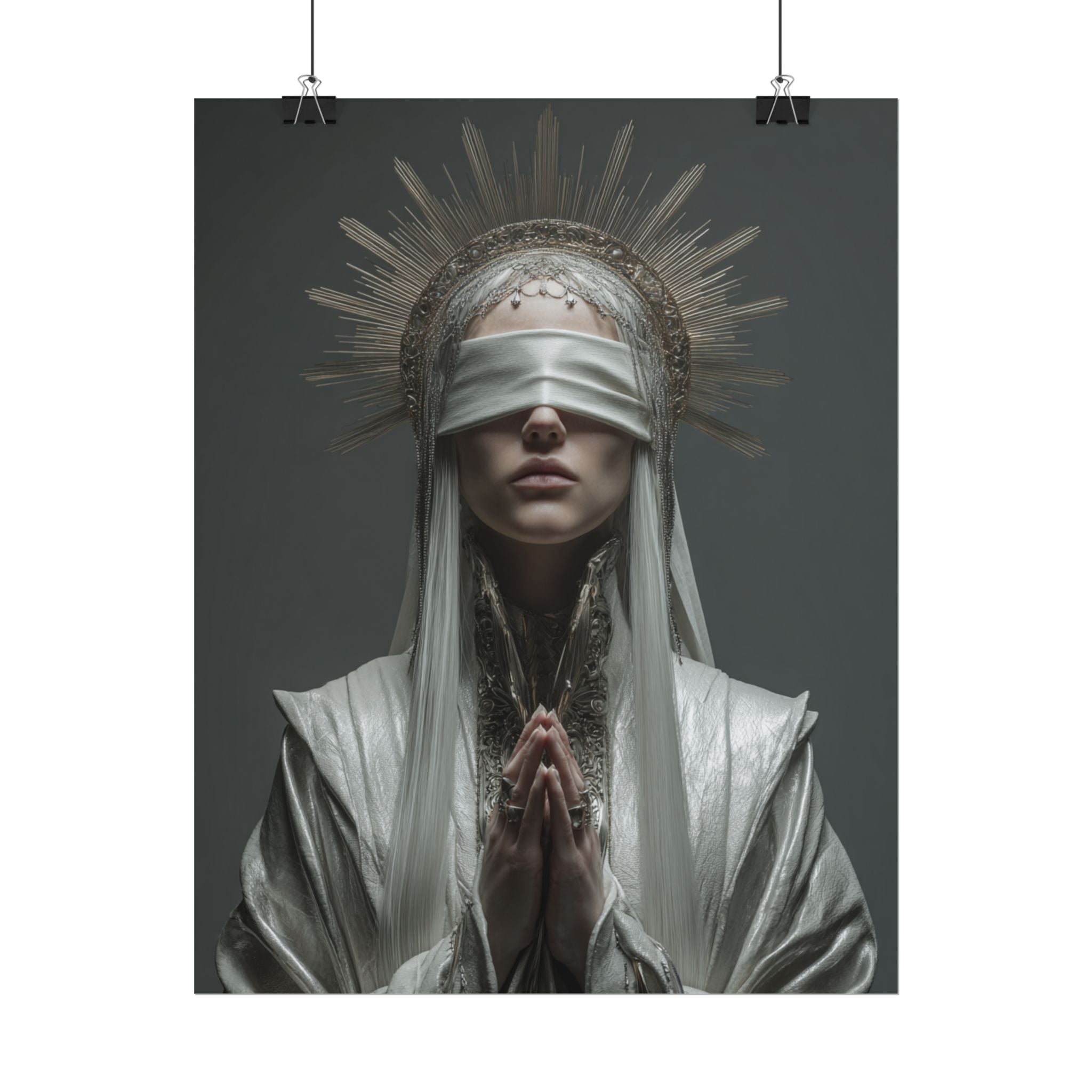 Ethereal Blindfolded Saint Art | Spiritual Home Decor