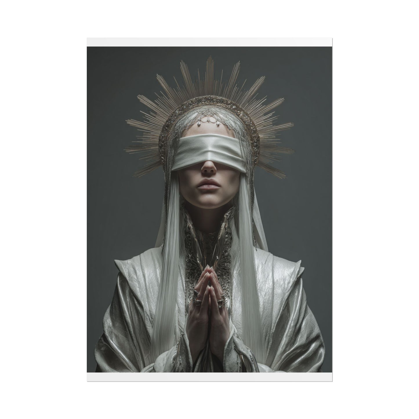 Ethereal Blindfolded Saint Art | Spiritual Home Decor
