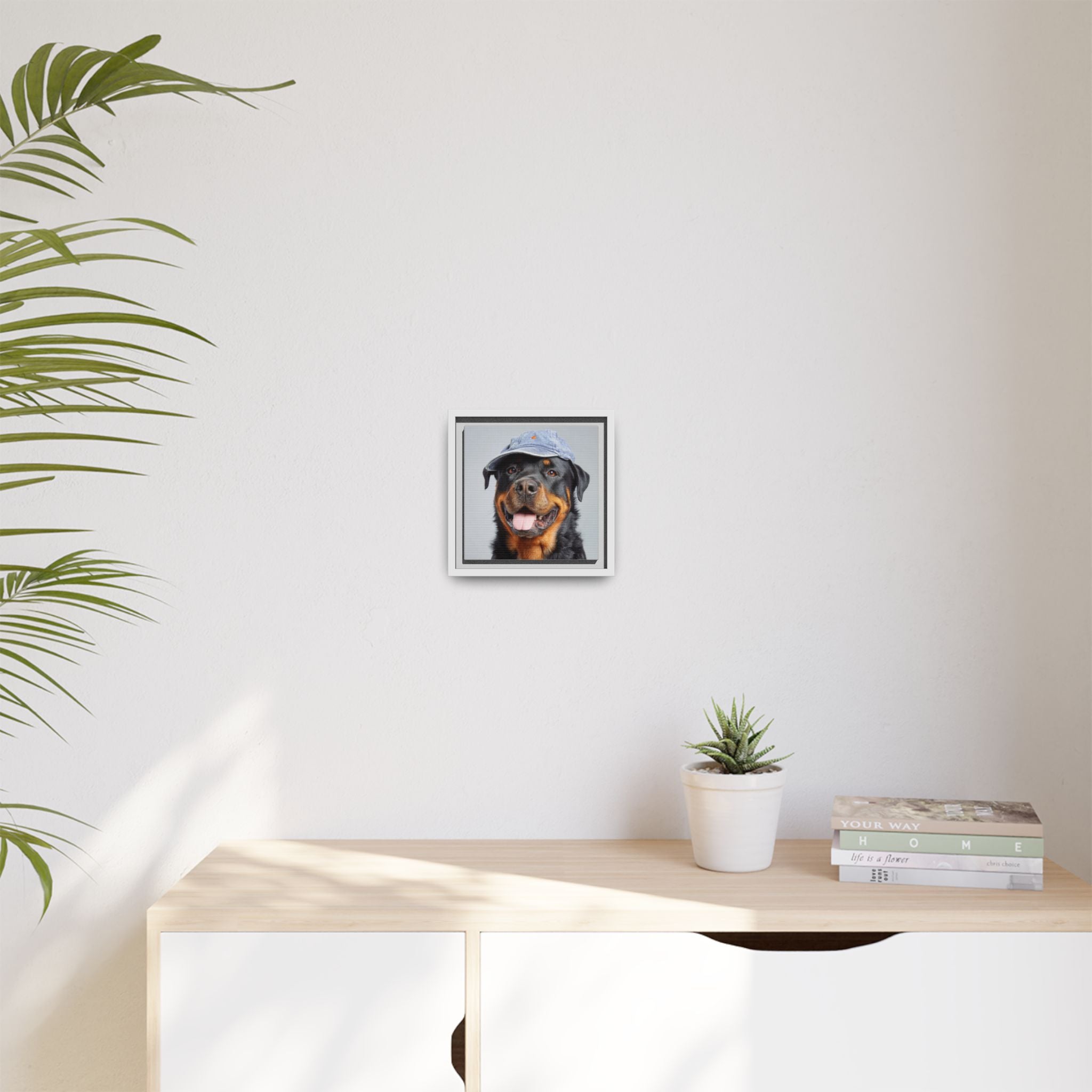 Whimsical Rottweiler Art - Denim Hat Dog Portrait