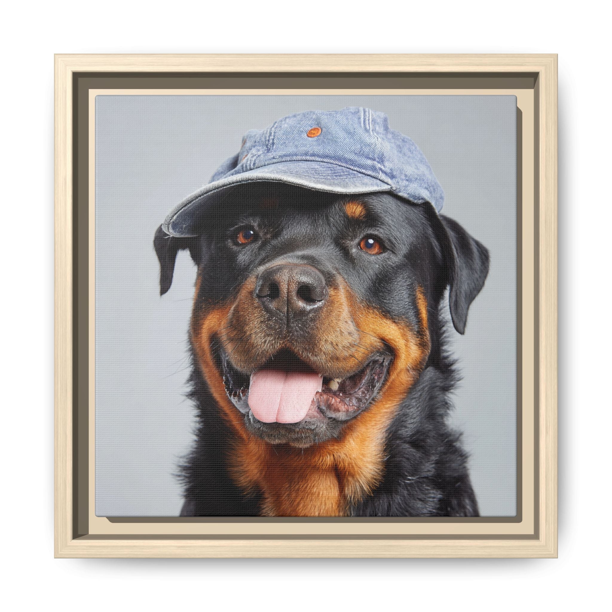 Whimsical Rottweiler Art - Denim Hat Dog Portrait