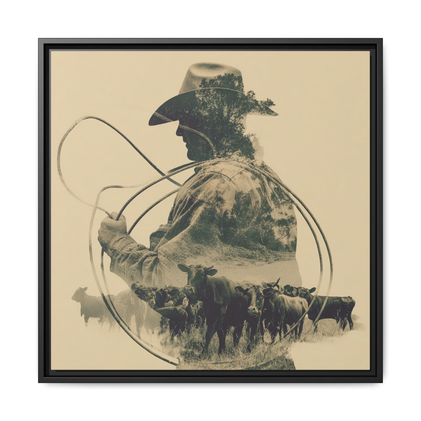 Lone Cowboy Silhouette Art - Vintage Western Charm