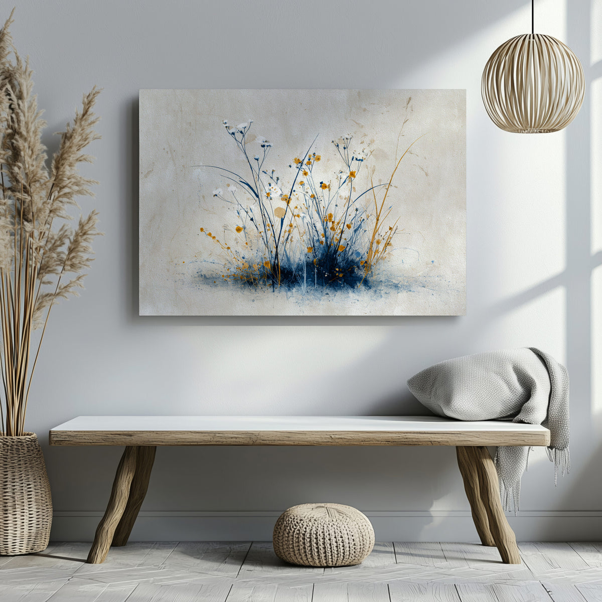 Abstract Botanical Canvas Wall Art – styled room view 6
