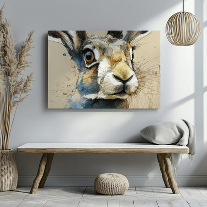 Watercolor Rabbit Portrait Canvas Print – styled room view 6