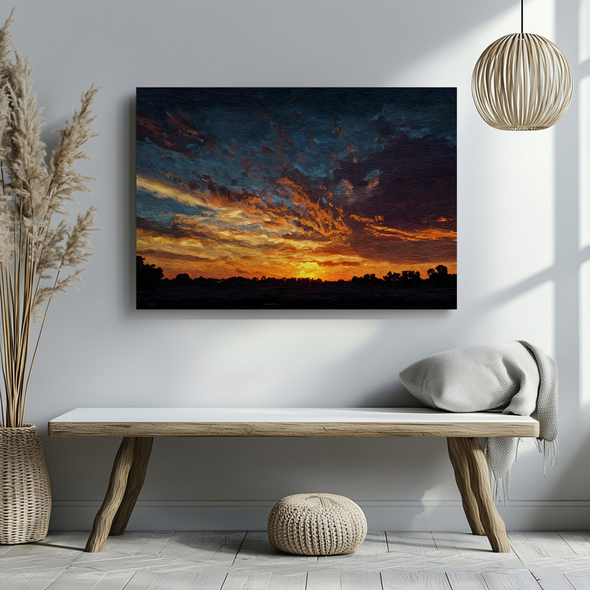 Dramatic Sunset Sky Canvas Print – styled room view 6