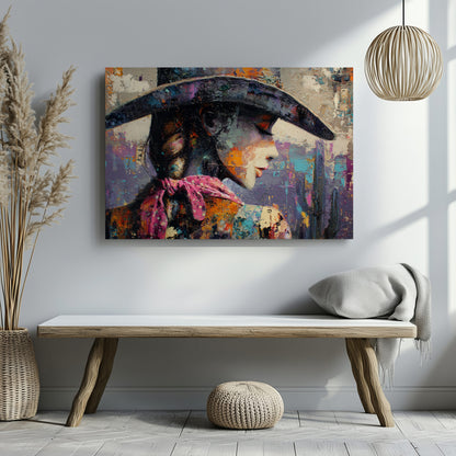 Abstract Western Cowgirl Canvas Print – styled room view 6