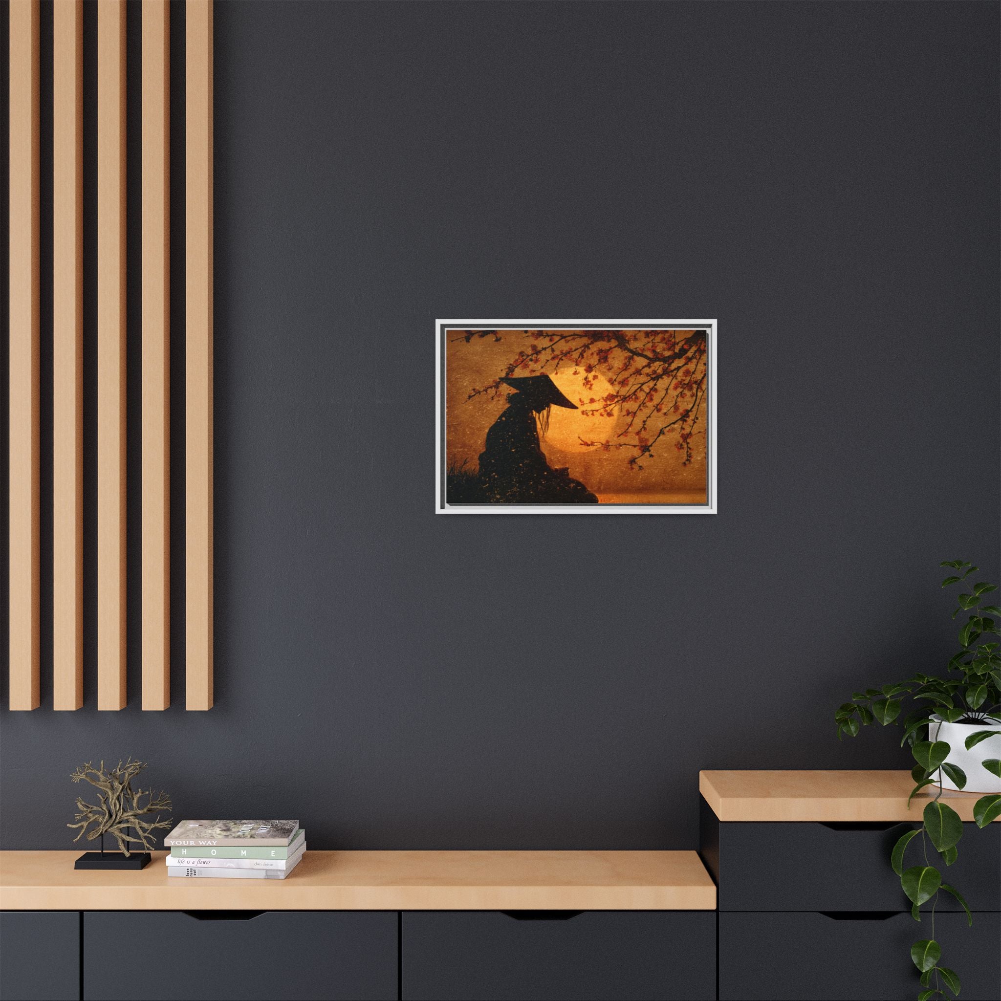Serene Silhouette of Contemplation | Asian-Inspired Artwork