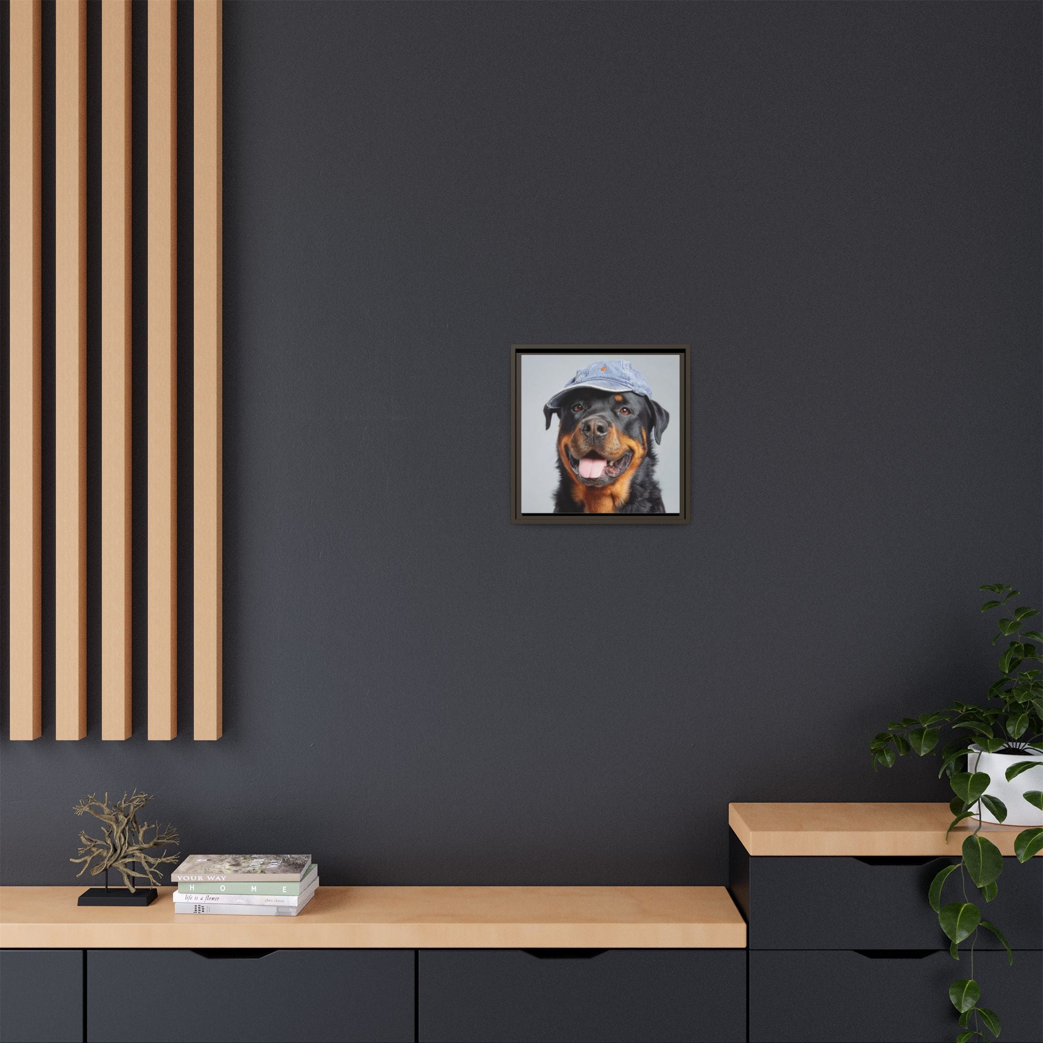 Whimsical Rottweiler Art - Denim Hat Dog Portrait