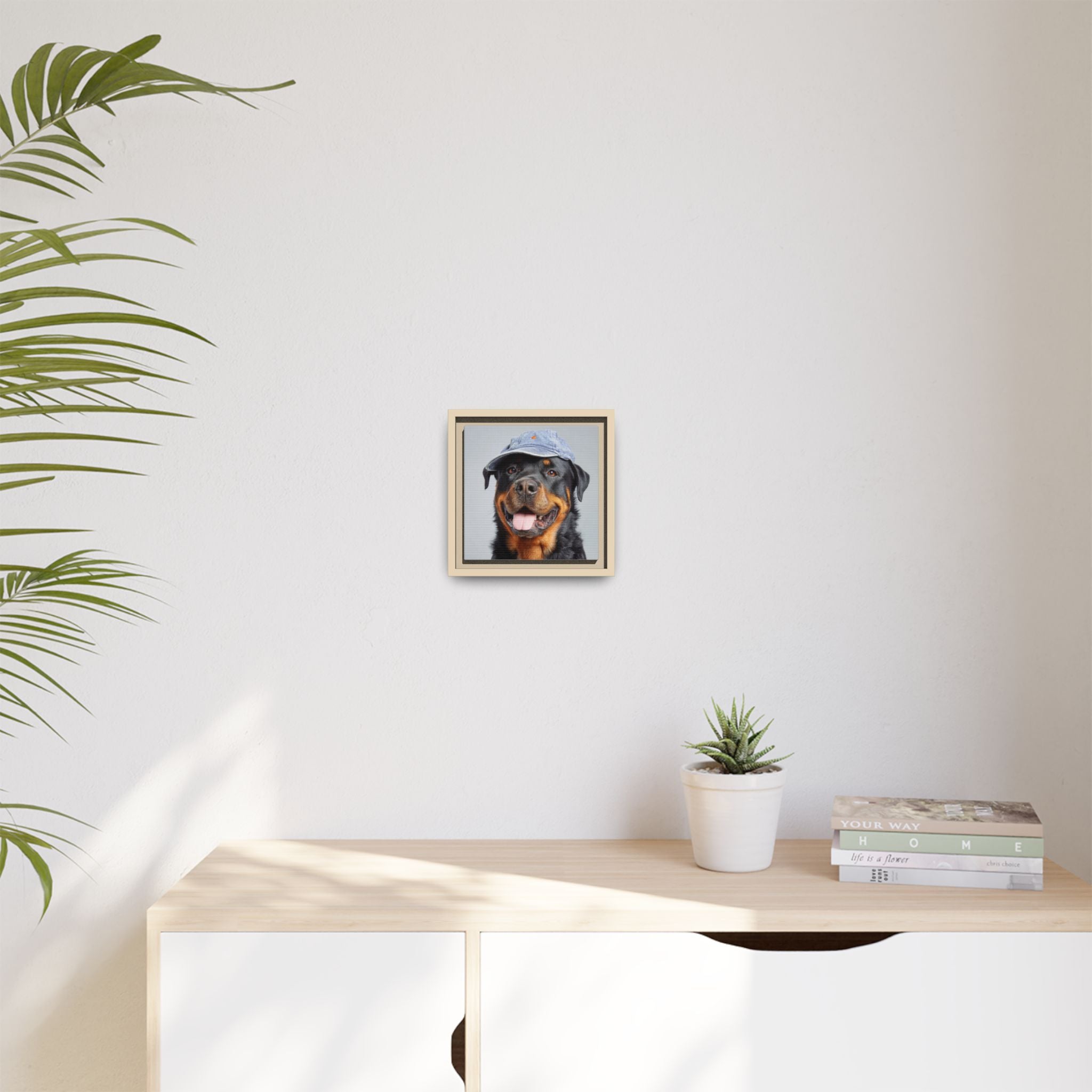 Whimsical Rottweiler Art - Denim Hat Dog Portrait