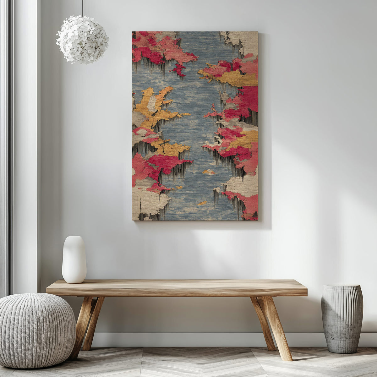 Abstract Textile Canvas Wall Art – styled room view 4