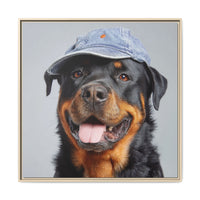 Whimsical Rottweiler Art - Denim Hat Dog Portrait
