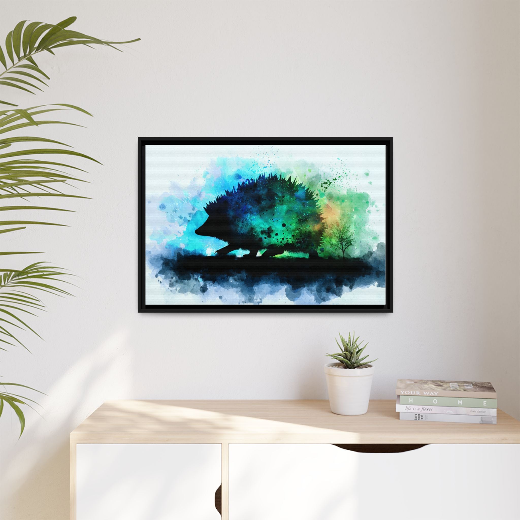 Hedgehog Silhouette Watercolor Art | Nature-Inspired Home Decor