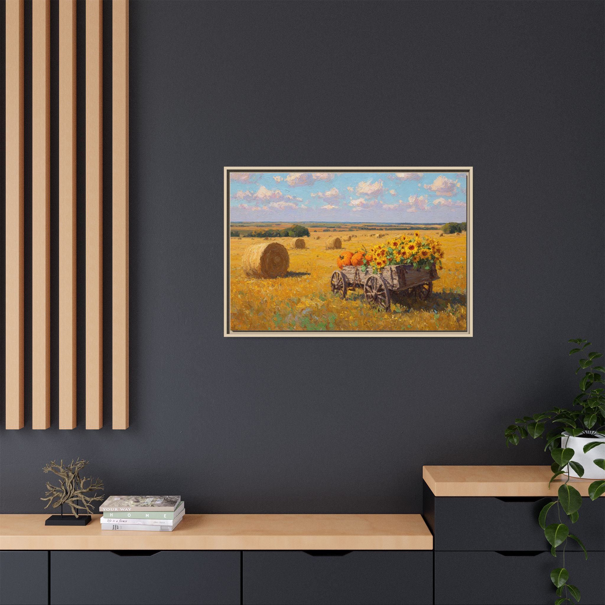 Sunflower Harvest Wagon Decor | Rustic Farm Art for Home