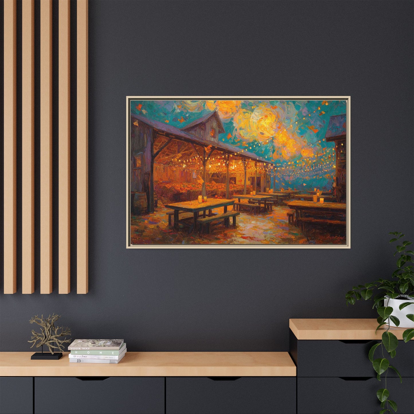 Autumn Festival Night Scene - Colorful Impressionist Art