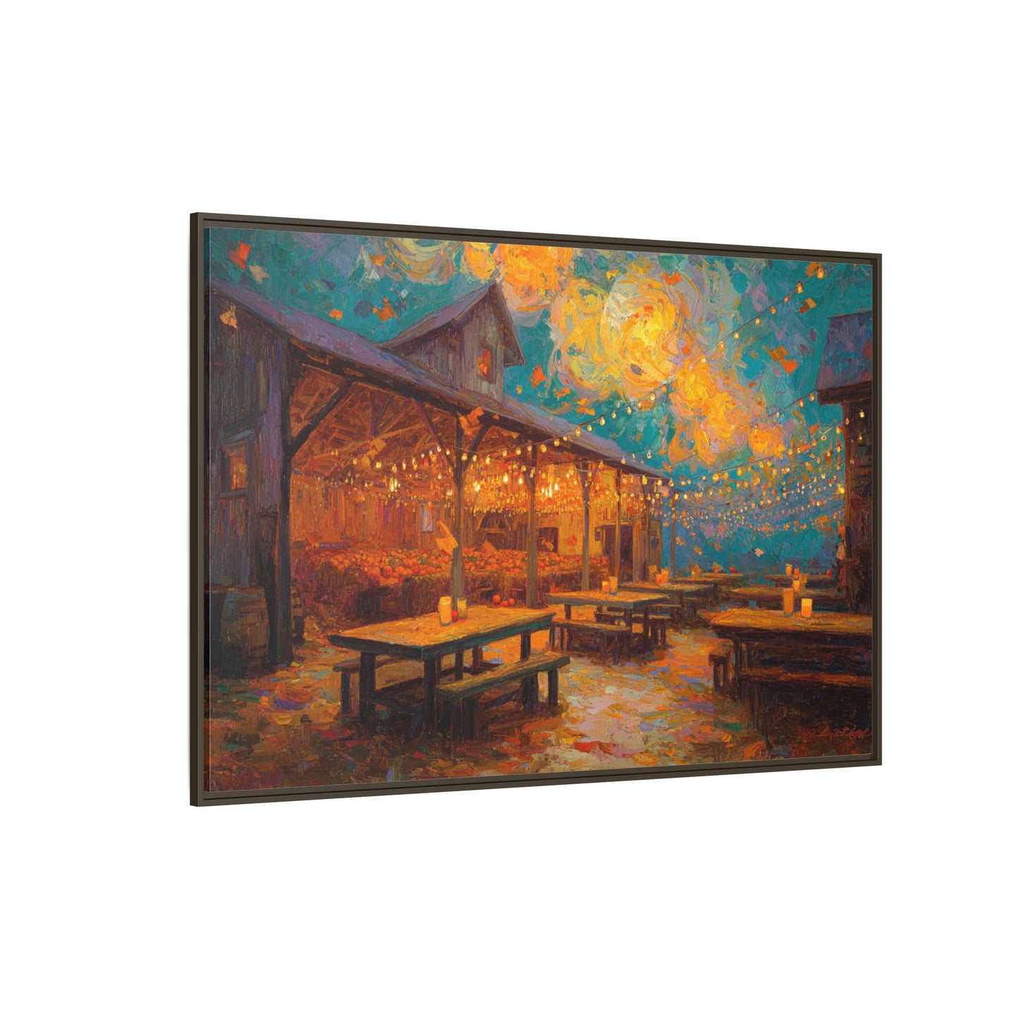 Autumn Festival Night Scene - Colorful Impressionist Art