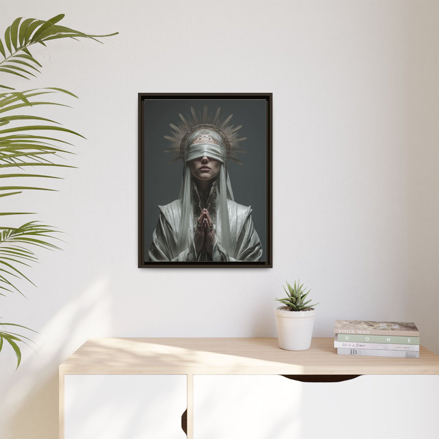 Ethereal Blindfolded Saint Art | Spiritual Home Decor