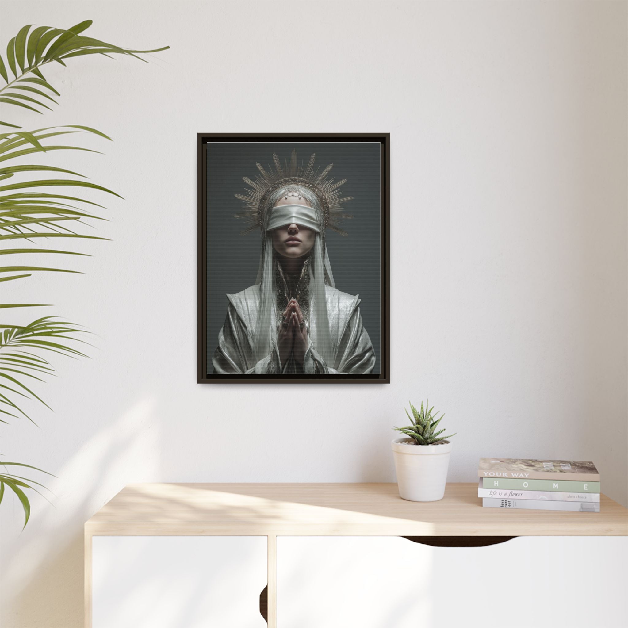 Ethereal Blindfolded Saint Art | Spiritual Home Decor