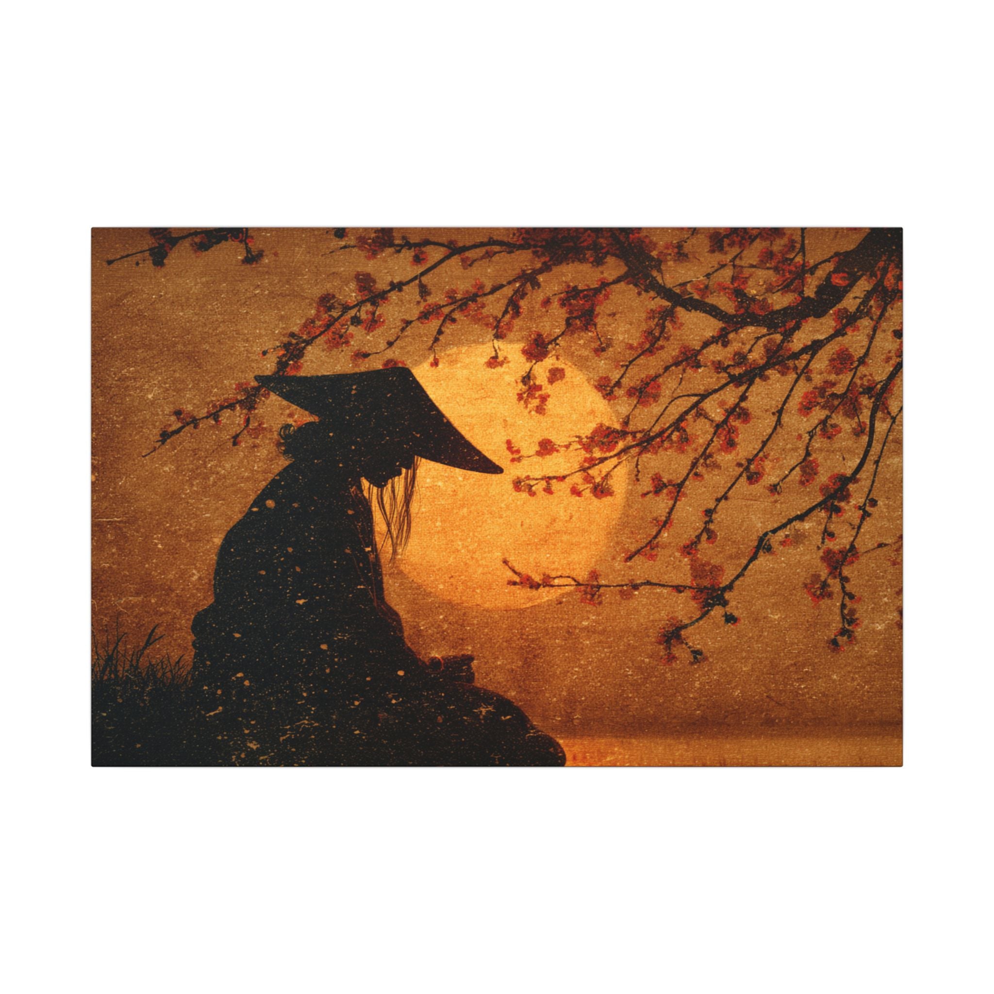 Serene Silhouette of Contemplation | Asian-Inspired Artwork