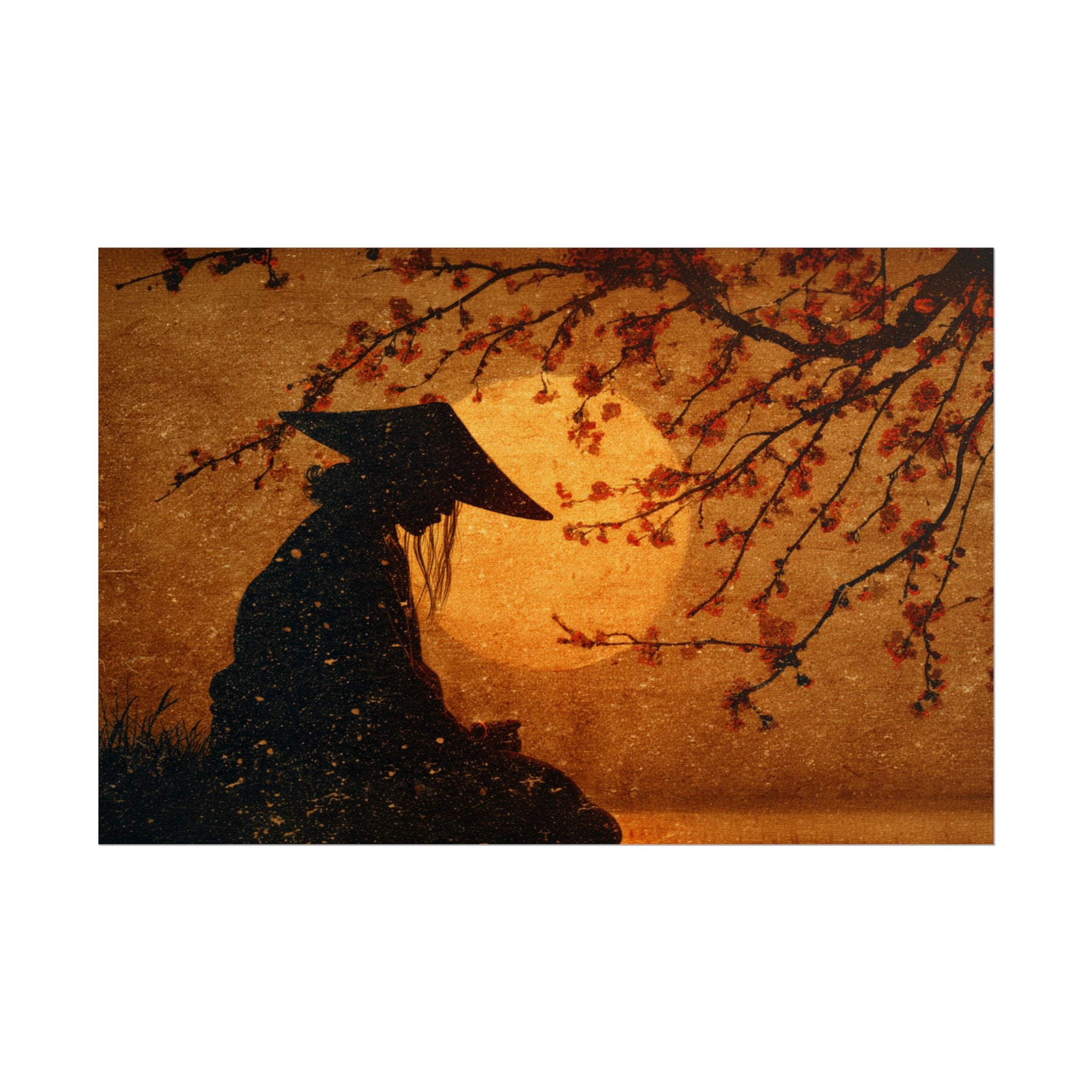 Serene Silhouette of Contemplation | Asian-Inspired Artwork