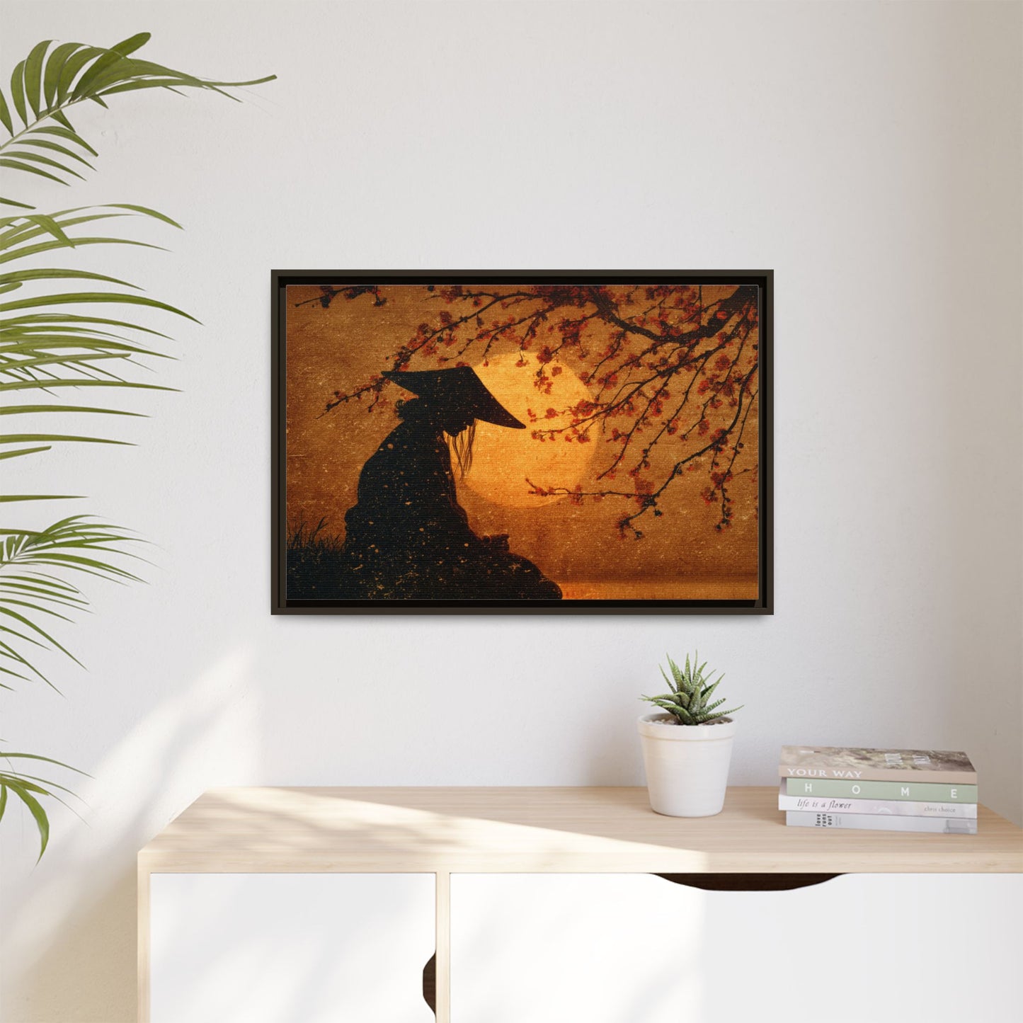 Serene Silhouette of Contemplation | Asian-Inspired Artwork