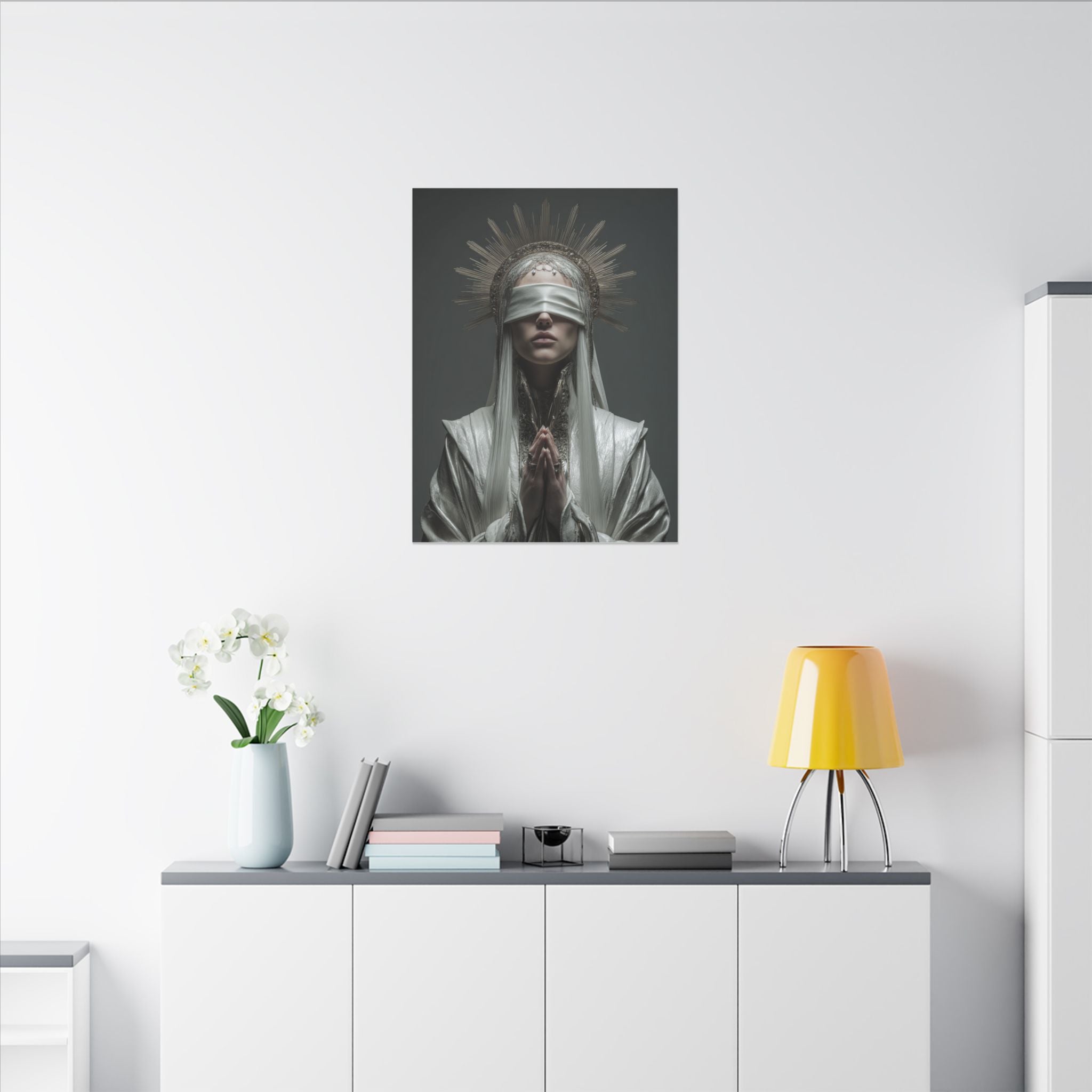 Ethereal Blindfolded Saint Art | Spiritual Home Decor