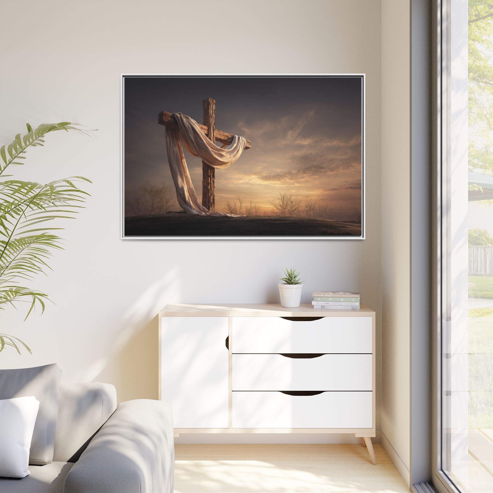 Rustic Cross Wall Art with Draped Fabric | Inspirational Decor
