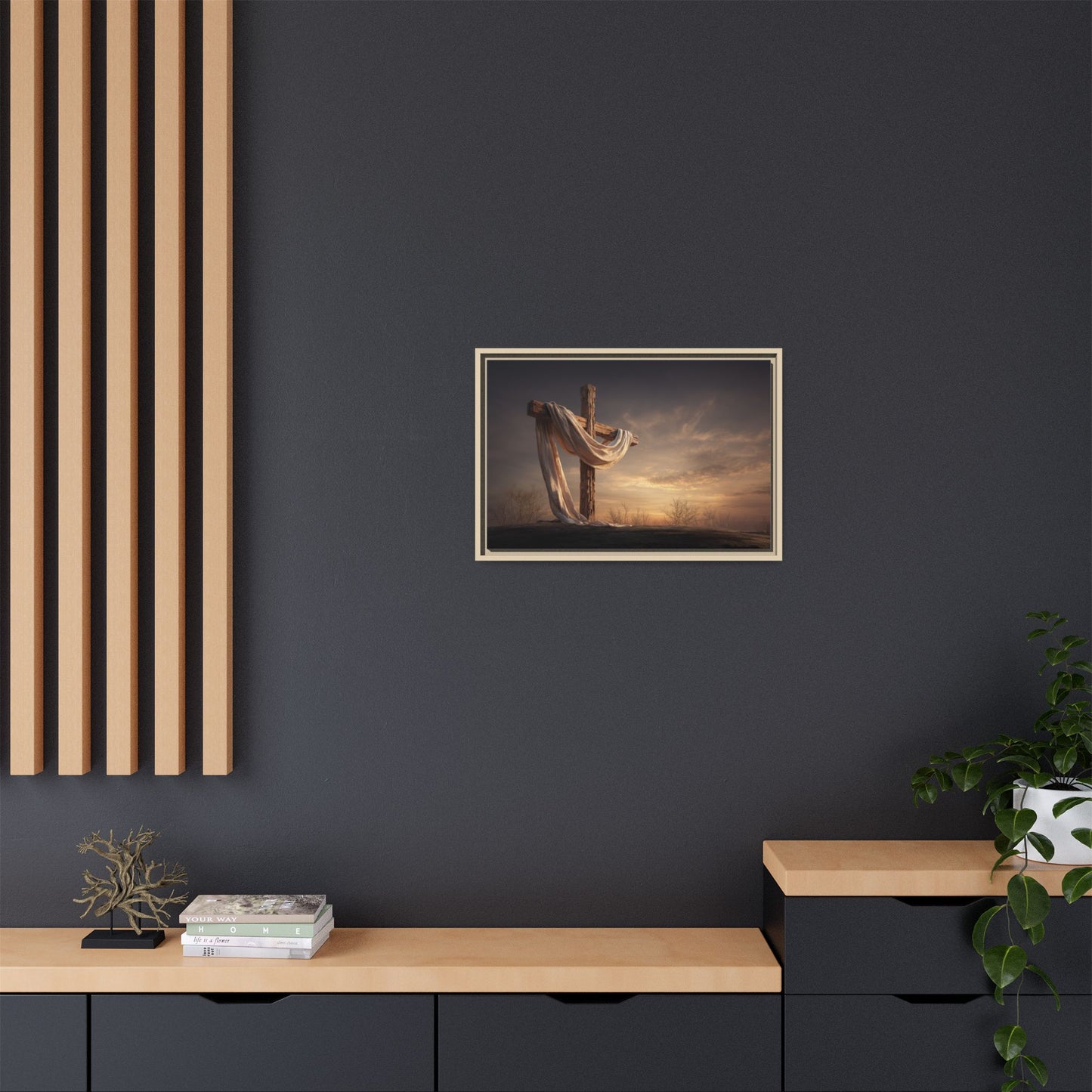 Rustic Cross Wall Art with Draped Fabric | Inspirational Decor