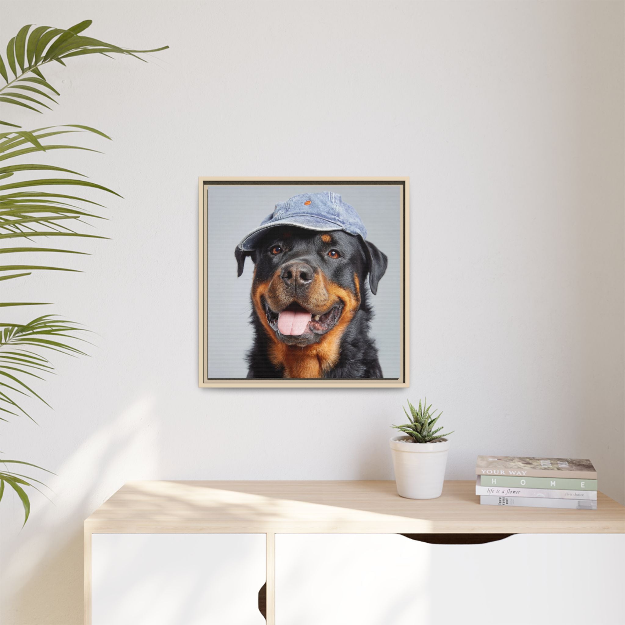 Whimsical Rottweiler Art - Denim Hat Dog Portrait