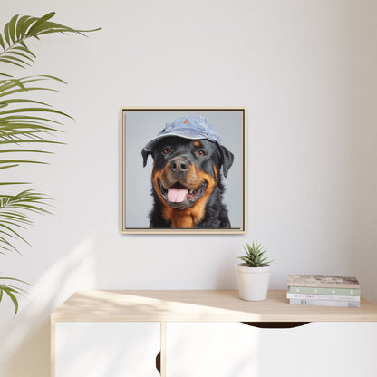 Whimsical Rottweiler Art - Denim Hat Dog Portrait