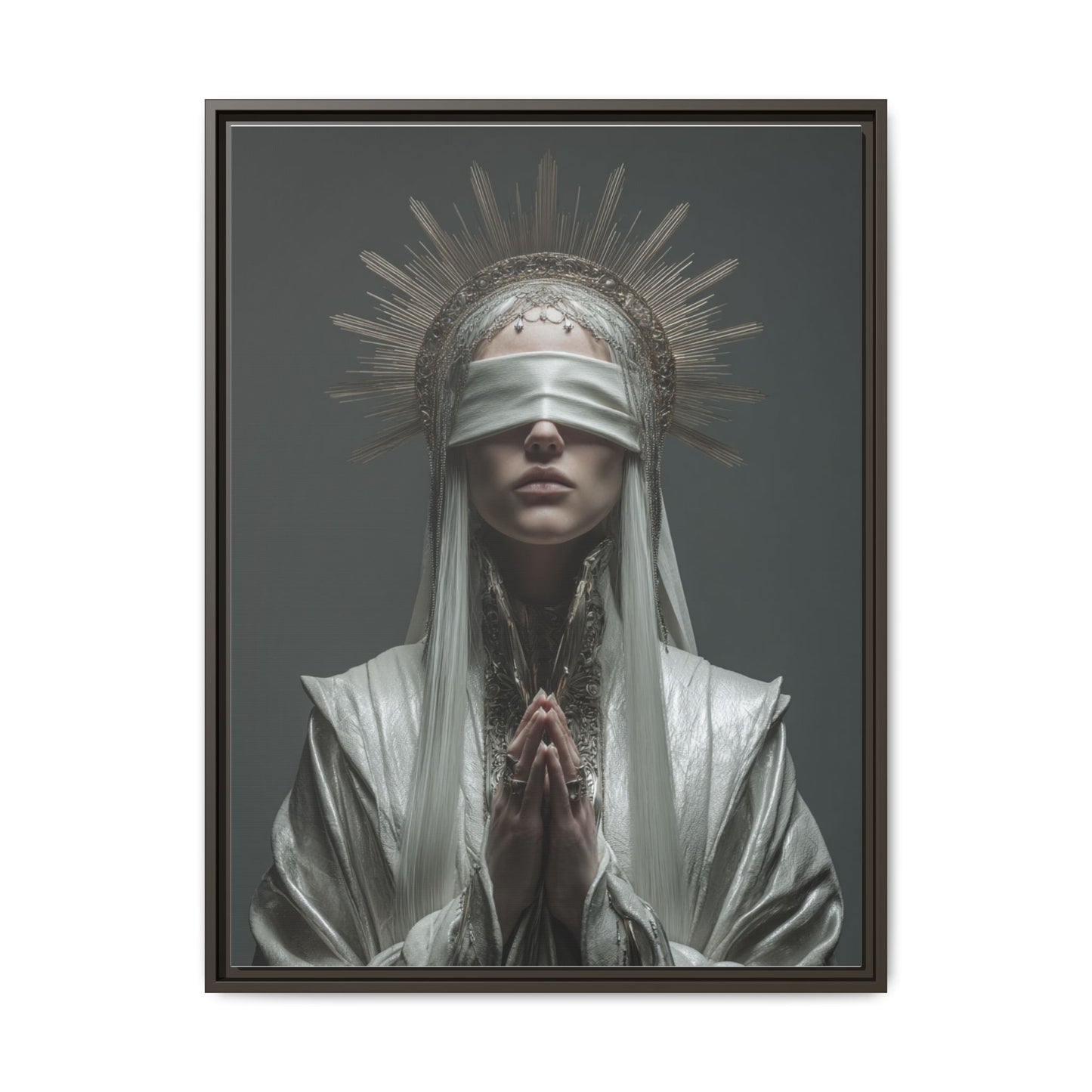Ethereal Blindfolded Saint Art | Spiritual Home Decor