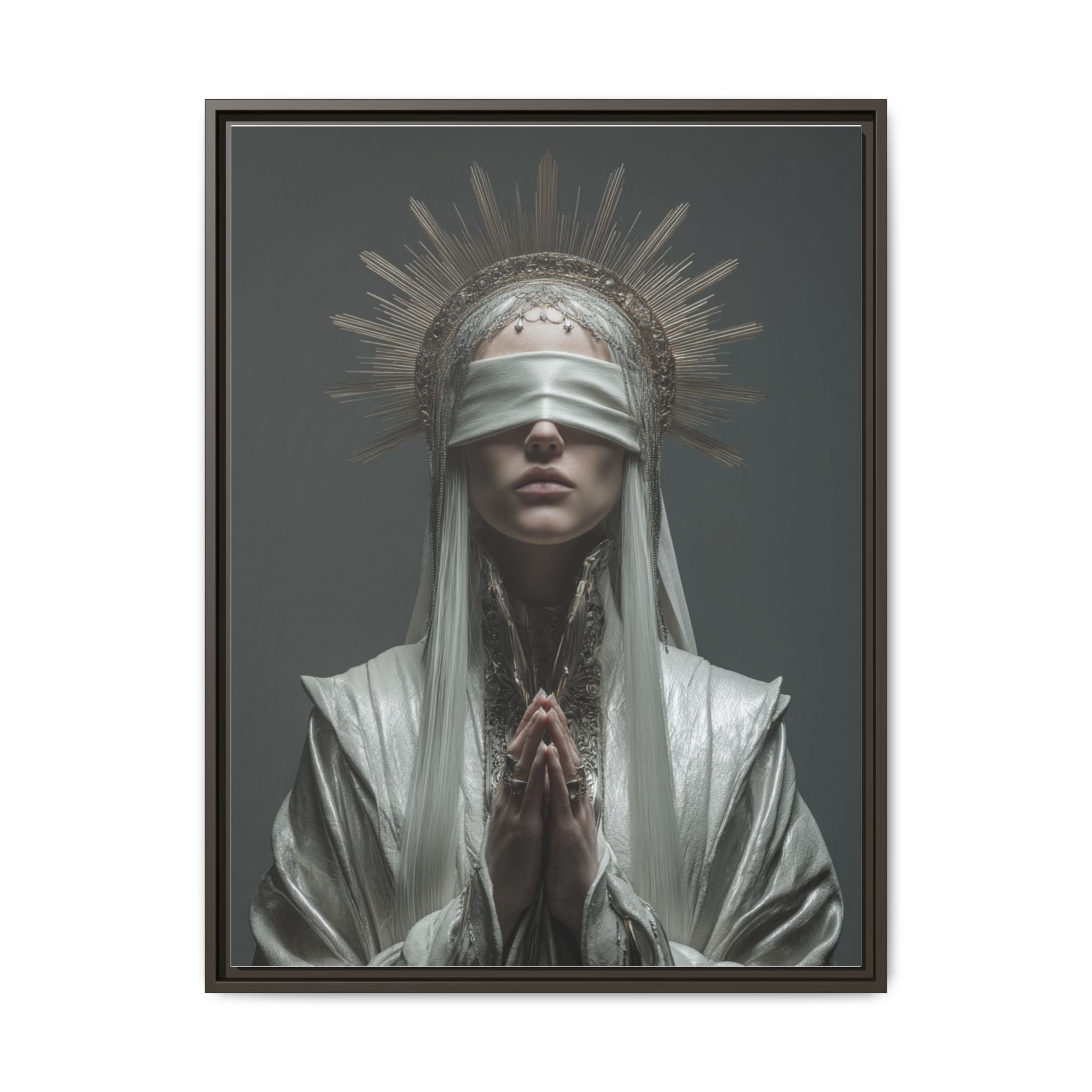 Ethereal Blindfolded Saint Art | Spiritual Home Decor
