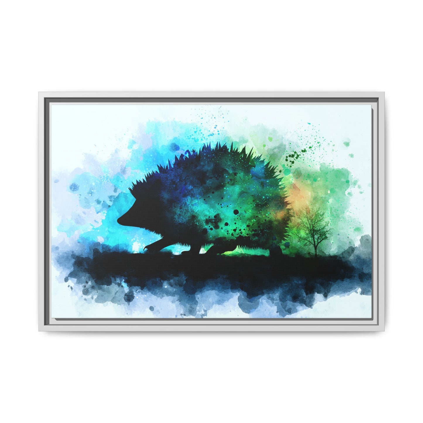 Hedgehog Silhouette Watercolor Art | Nature-Inspired Home Decor