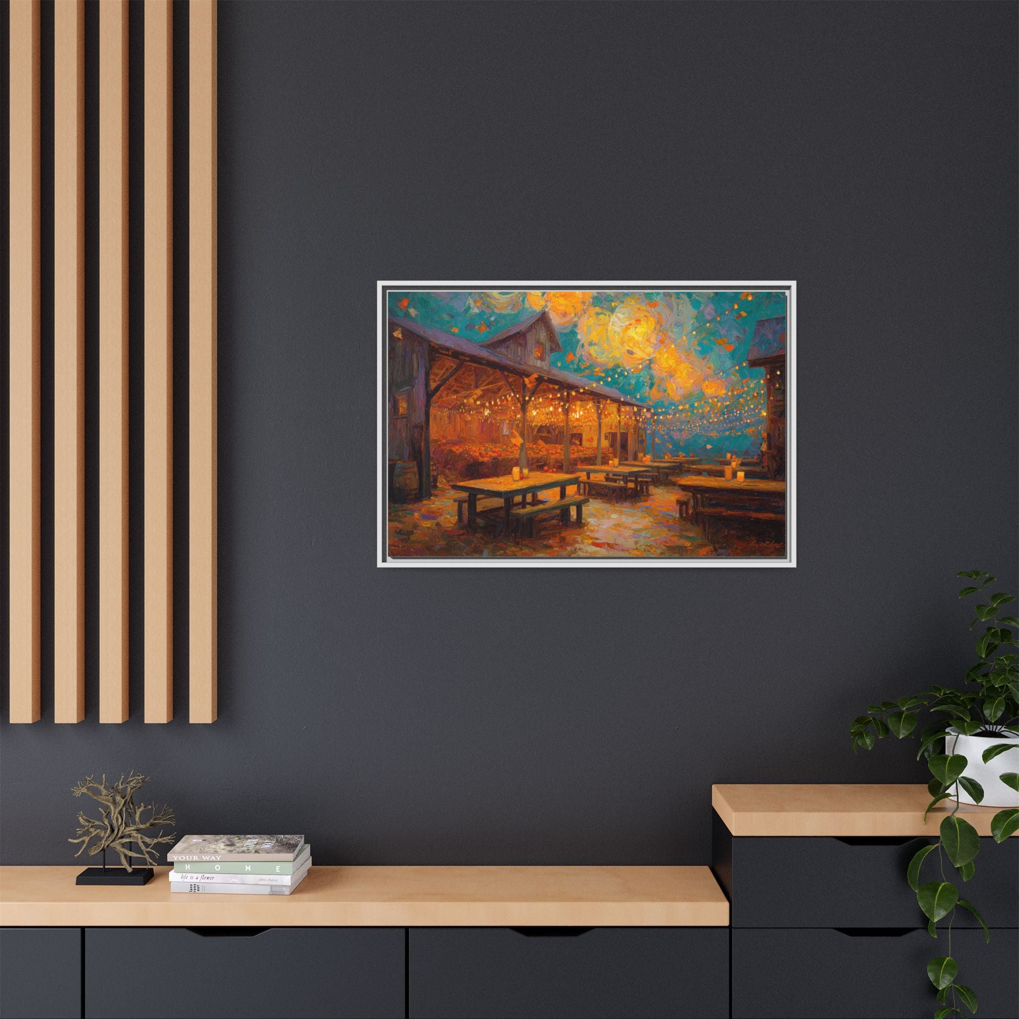 Autumn Festival Night Scene - Colorful Impressionist Art