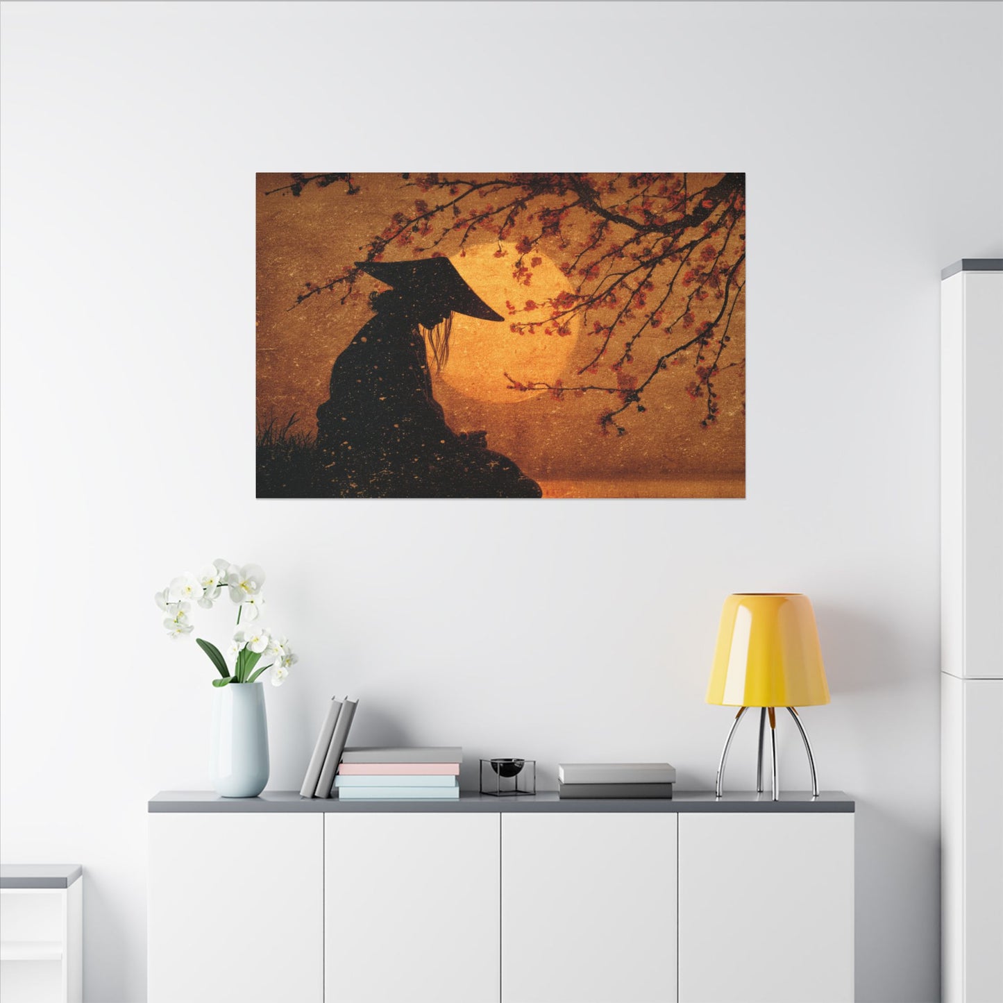 Serene Silhouette of Contemplation | Asian-Inspired Artwork