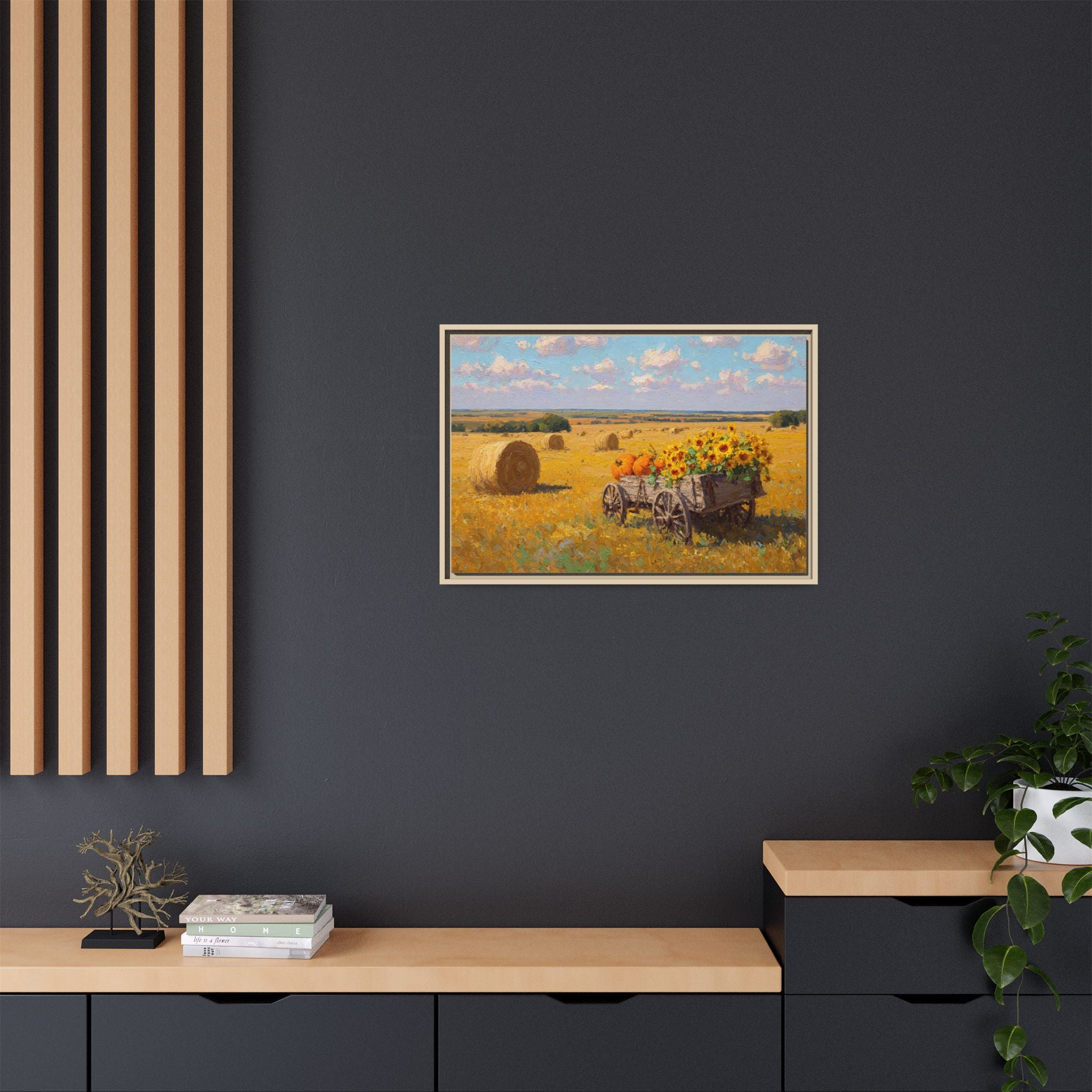 Sunflower Harvest Wagon Decor | Rustic Farm Art for Home