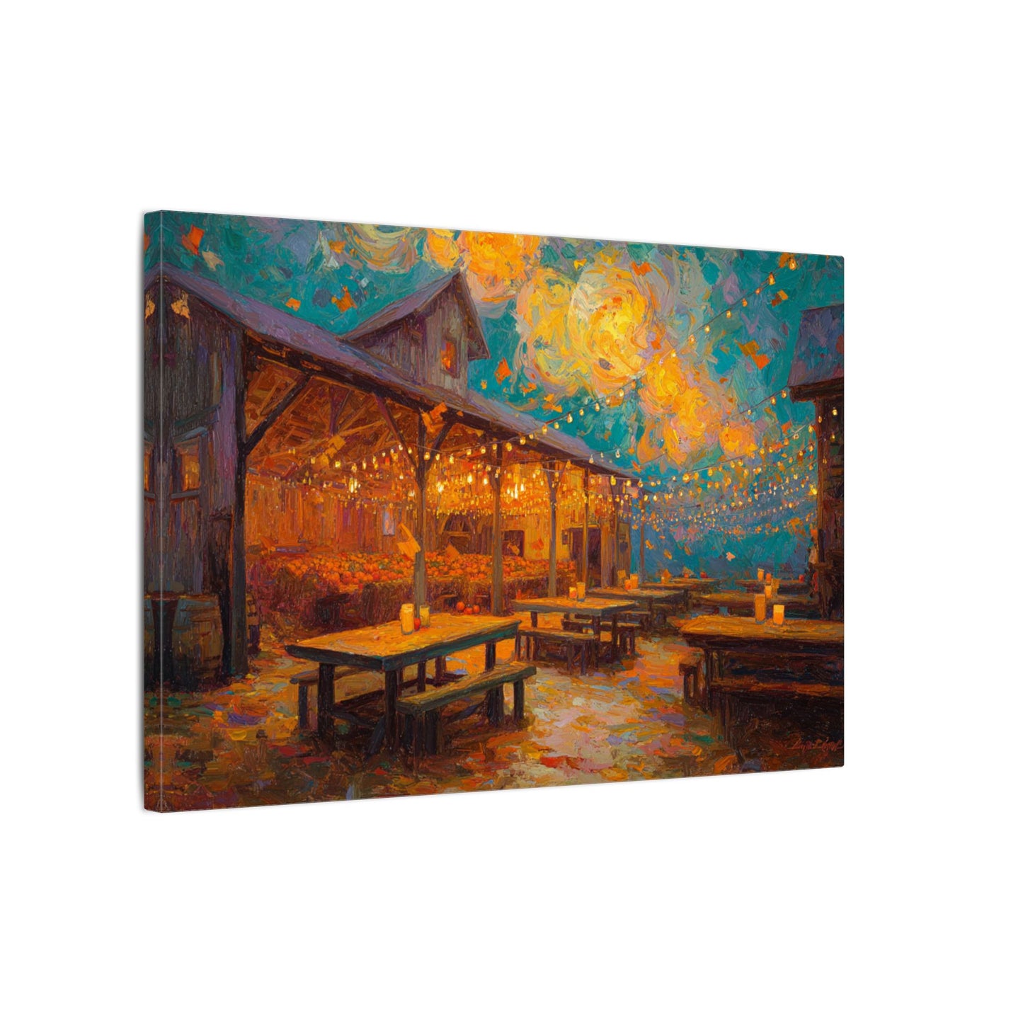 Autumn Festival Night Scene - Colorful Impressionist Art