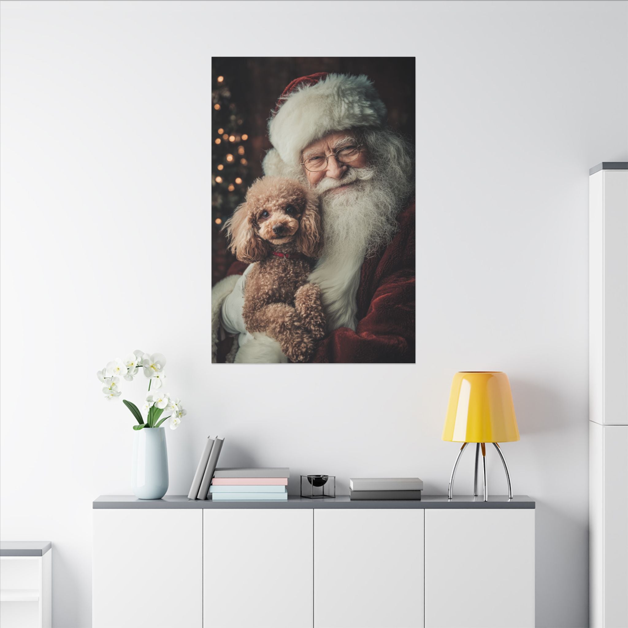 Heartwarming Santa and Poodle Artwork – Holiday Home Décor