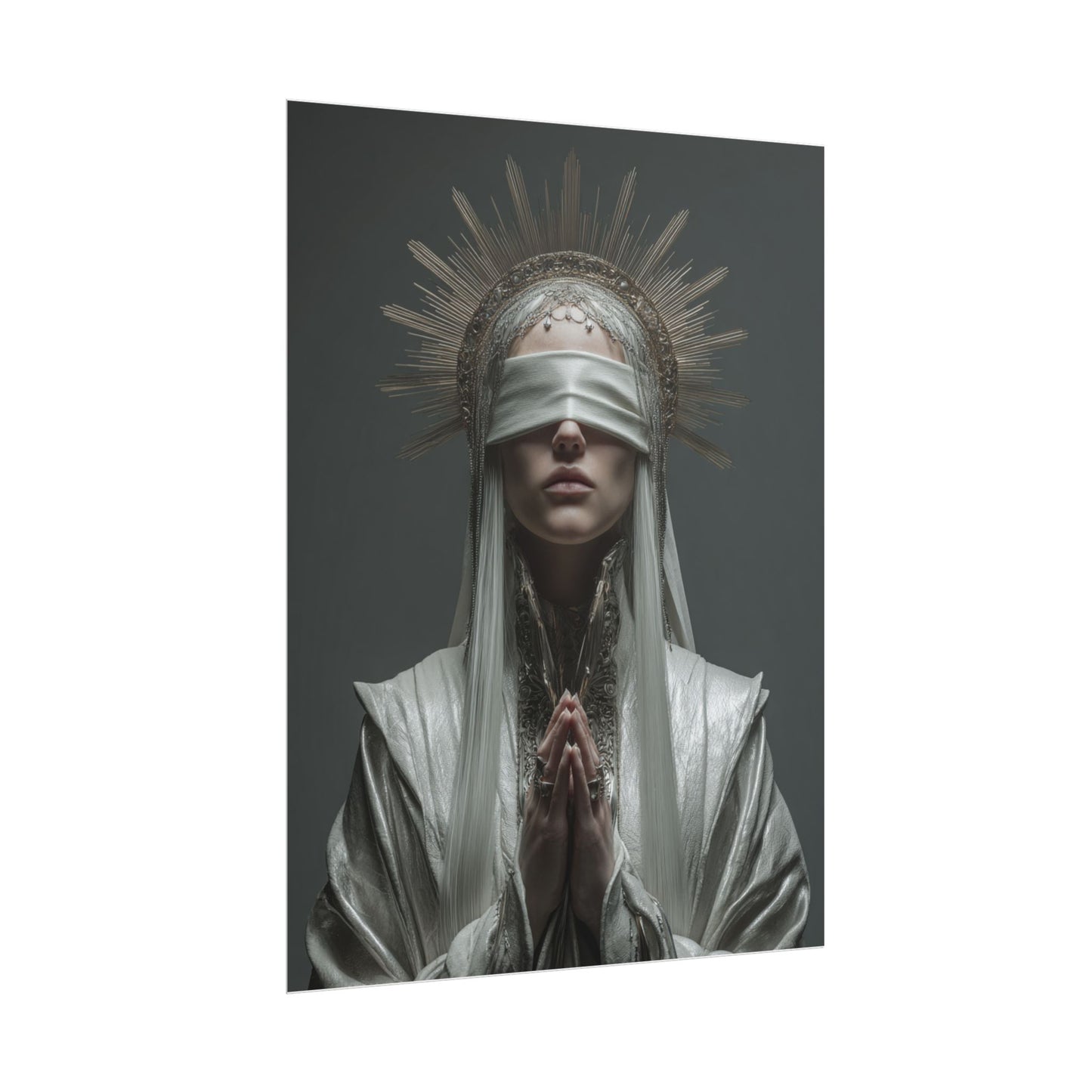 Ethereal Blindfolded Saint Art | Spiritual Home Decor
