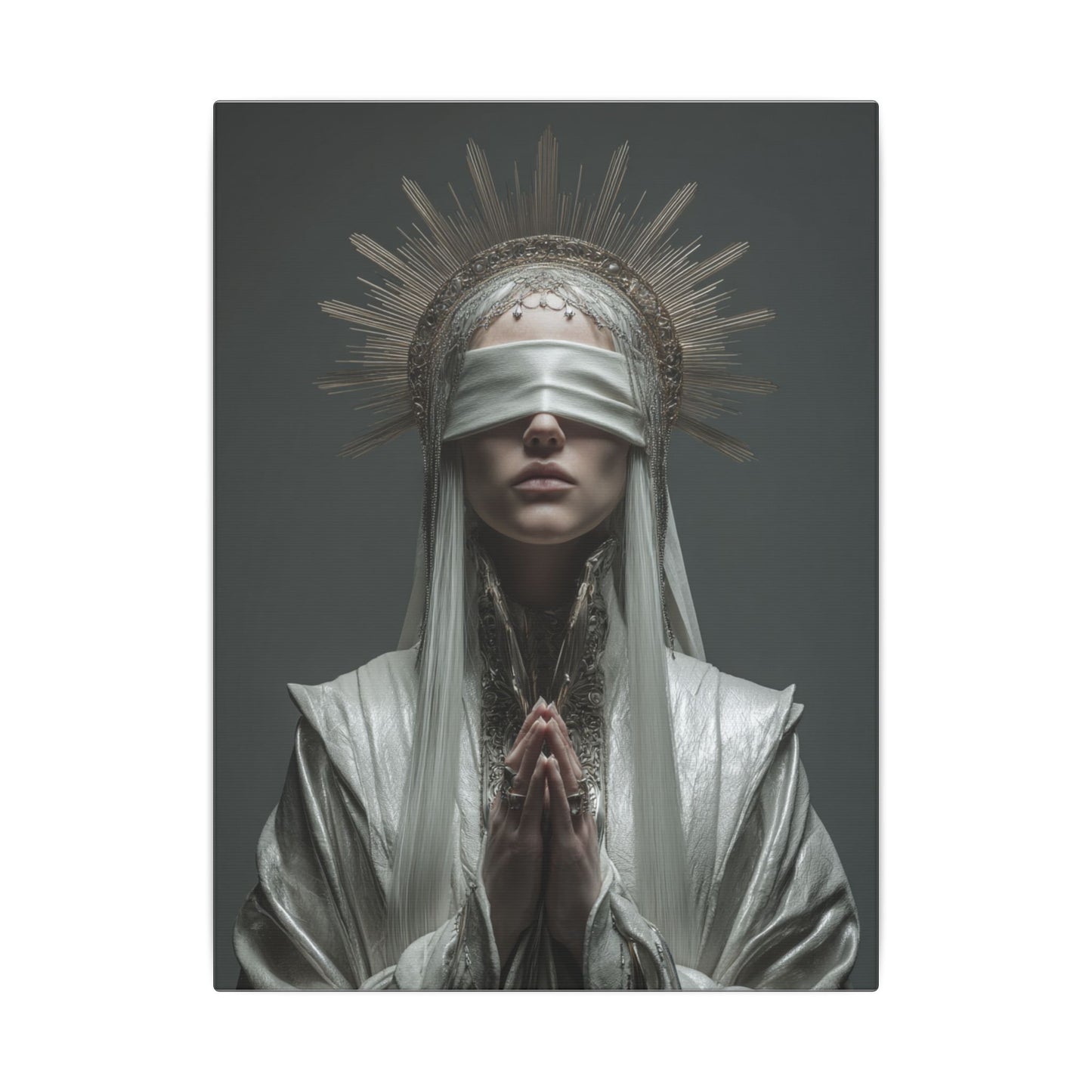 Ethereal Blindfolded Saint Art | Spiritual Home Decor