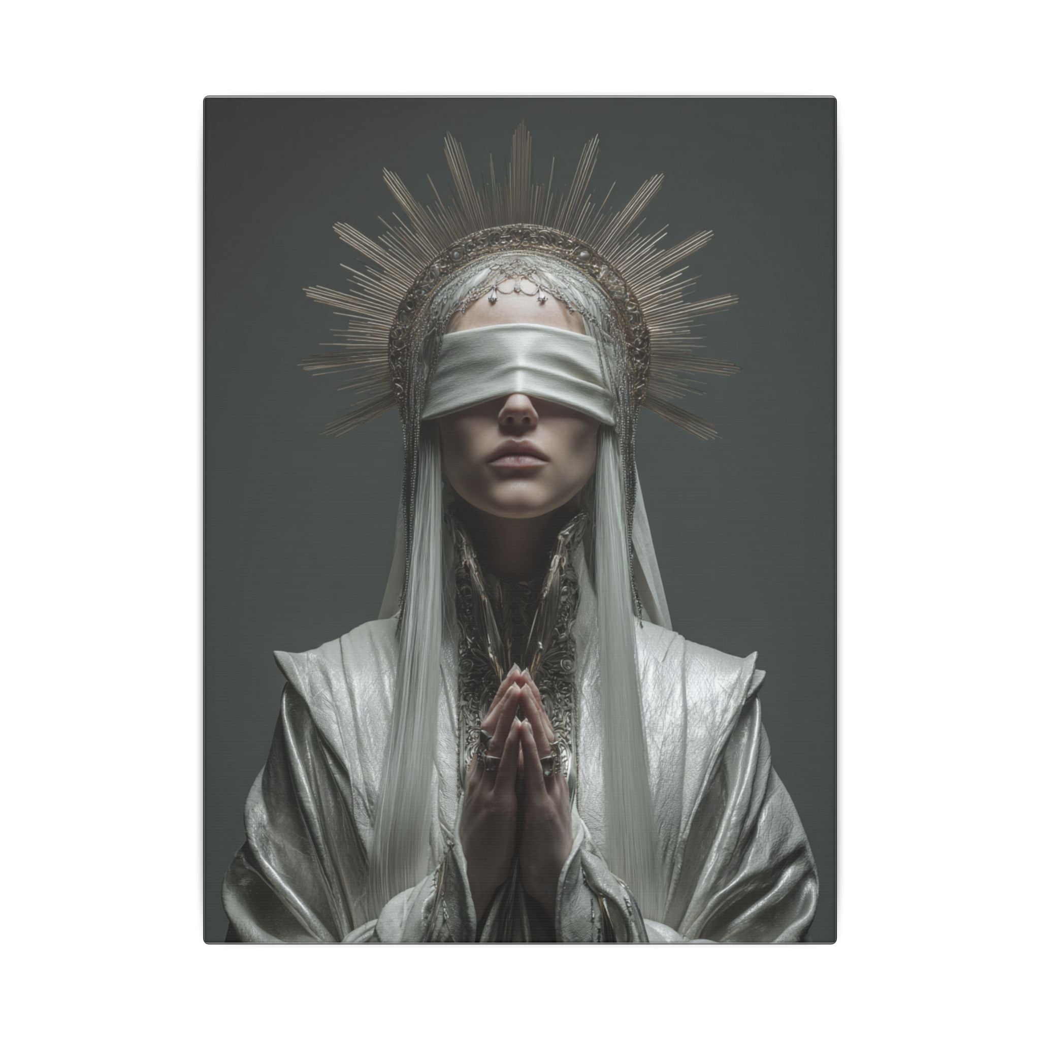 Ethereal Blindfolded Saint Art | Spiritual Home Decor