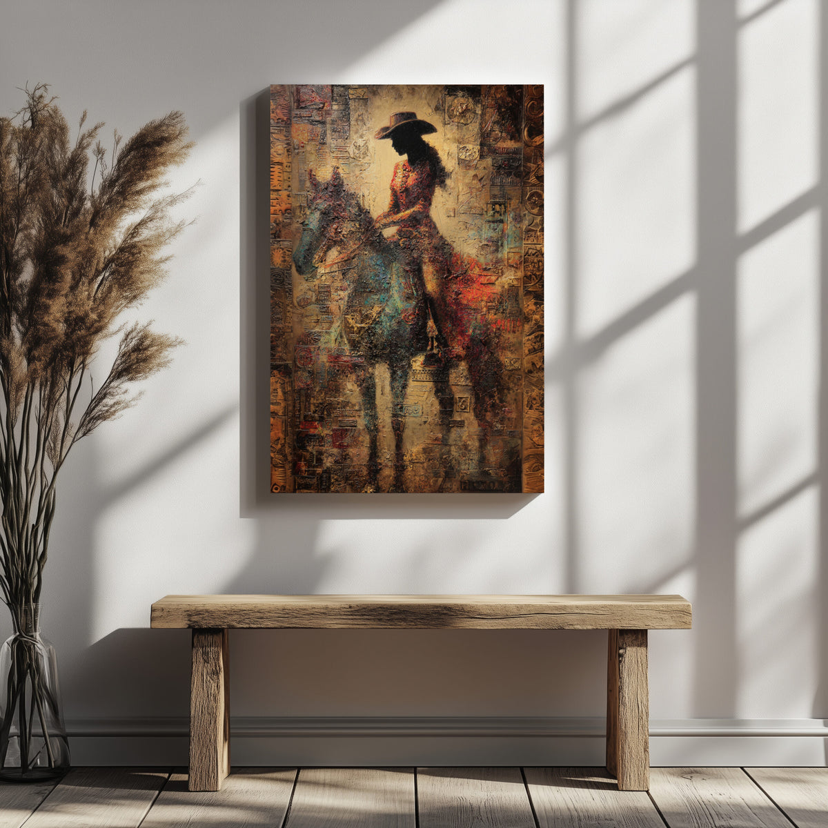 Western Cowgirl Abstract Canvas Wall Art – styled room view 6