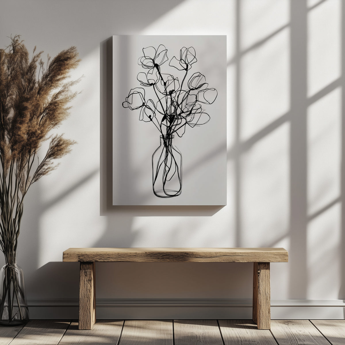 Minimalist Line Art Floral Print – styled room view 5