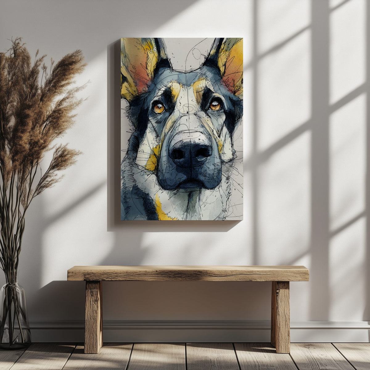 German Shepherd Canvas Wall Art – styled room view 6