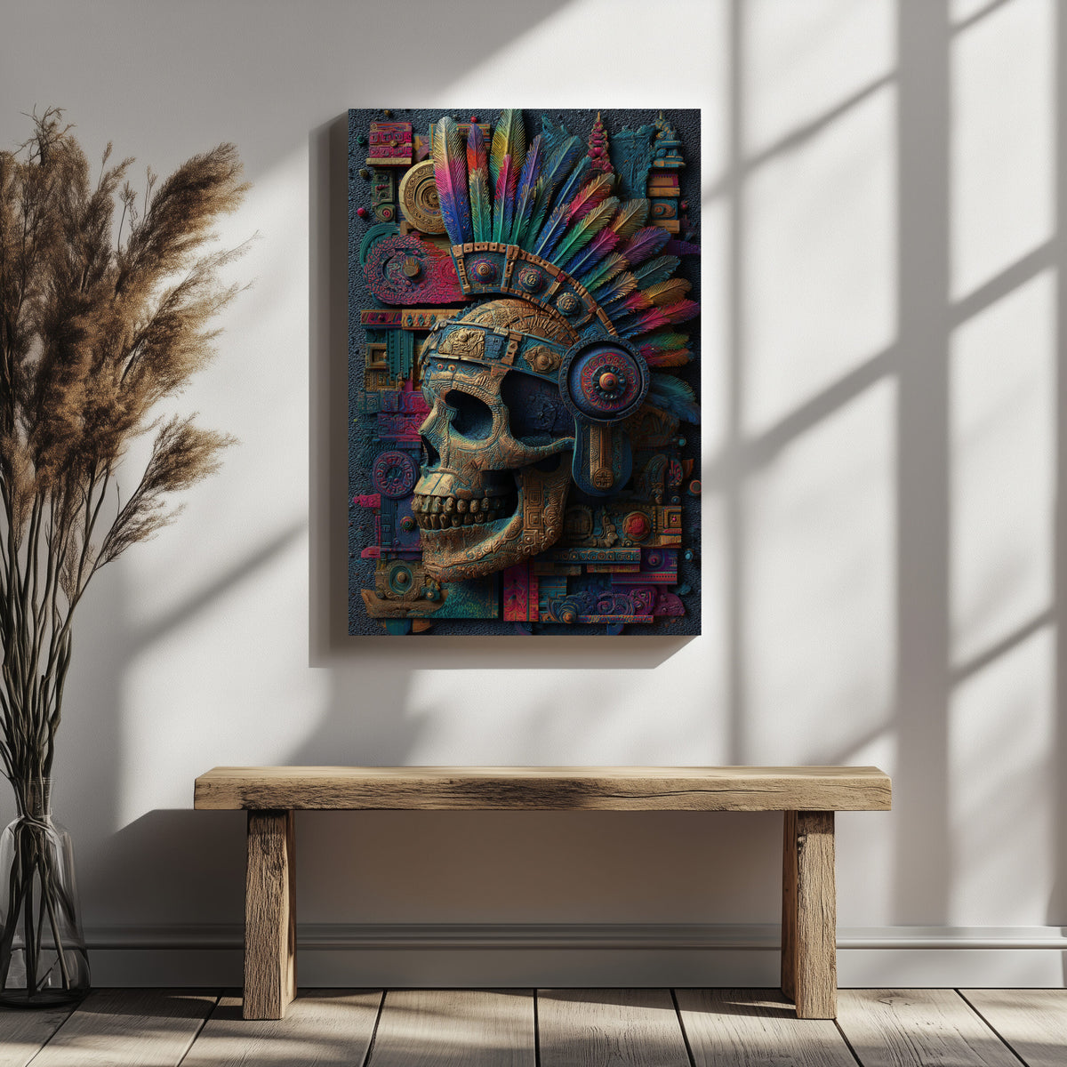 Mexican Sugar Skull Canvas Wall Art – styled room view 4